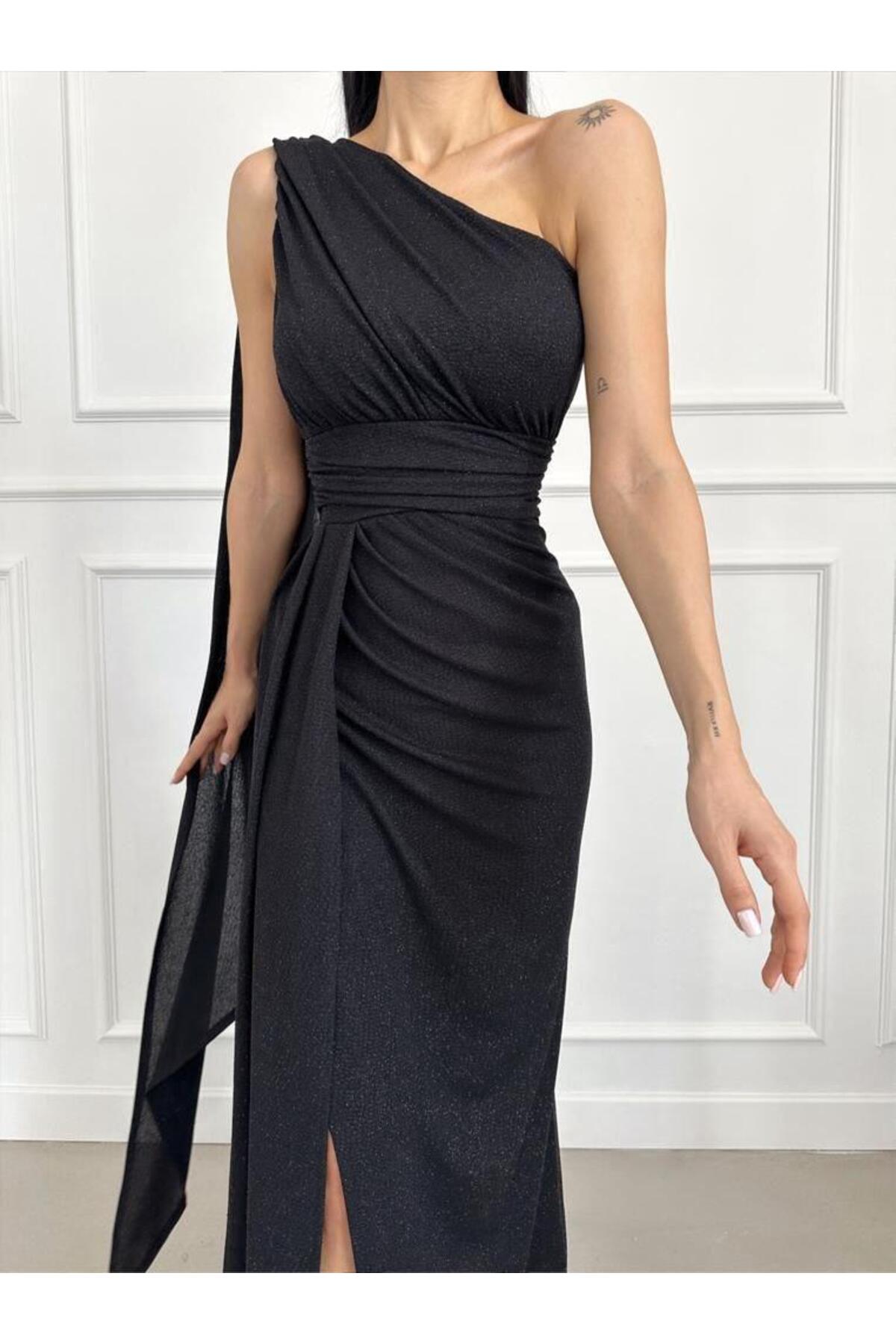 Modafeminen  Simli Kuyruk Detay Elbise Siyah 582399 - Görsel 3