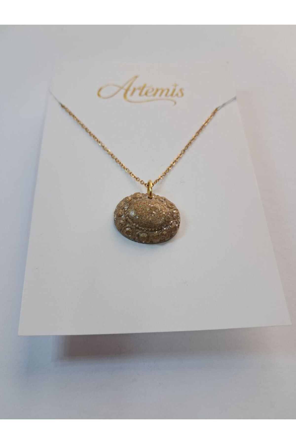 ARTEMİS El Yapımı Simli Parlak Oval Reçine Kolye