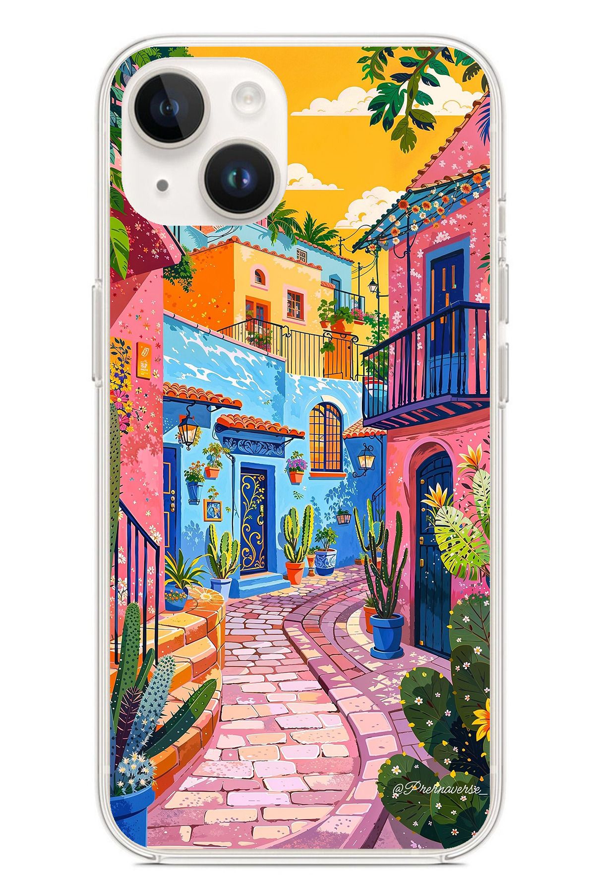 TechTree iPhone 13 - 14 Uyumlu Renkli Sanat Sokak Silikon Kılıf
