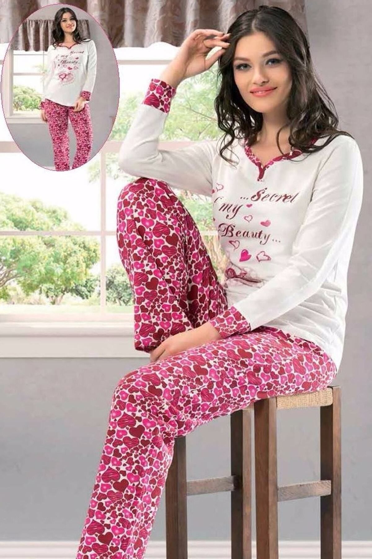 inkasole Kalp Baskılı Likralı Kadın Pijama Takımı 861