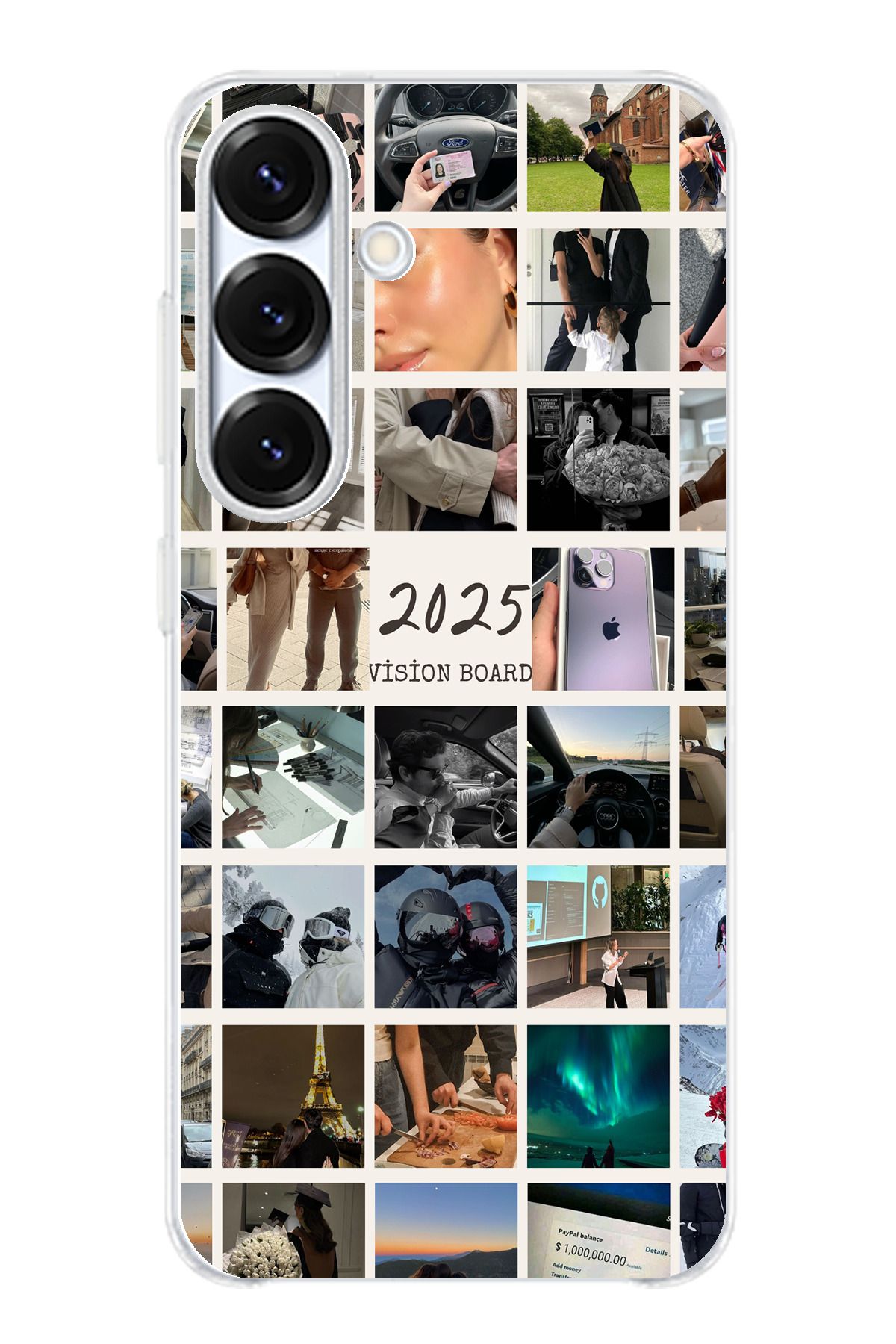 TechTree Samsung Galaxy S25 Uyumlu 2025 Vision Board Hayal Panosu Tasarımlı Şeffaf Silikon Kılıf