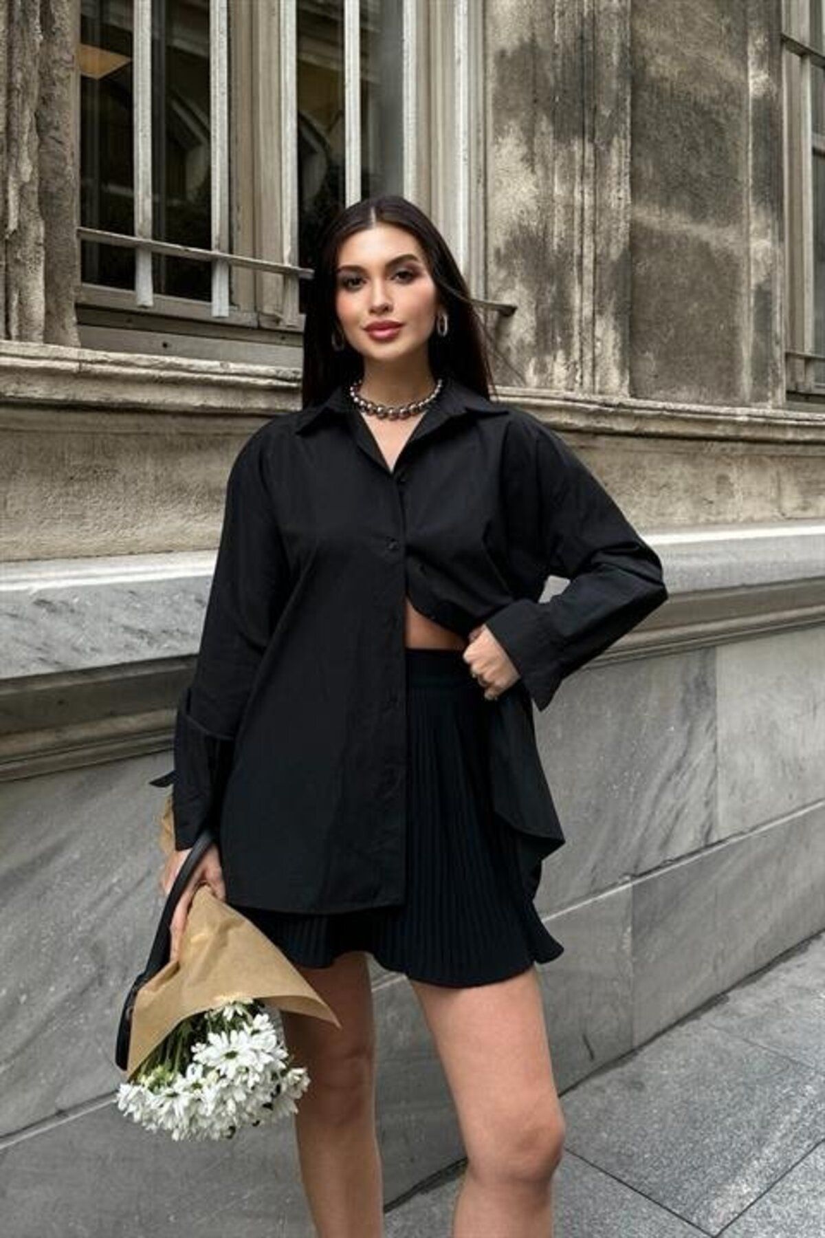 ARUZ MODA Alexis Sırt Dantel Oversıze Gömlek 3336-08