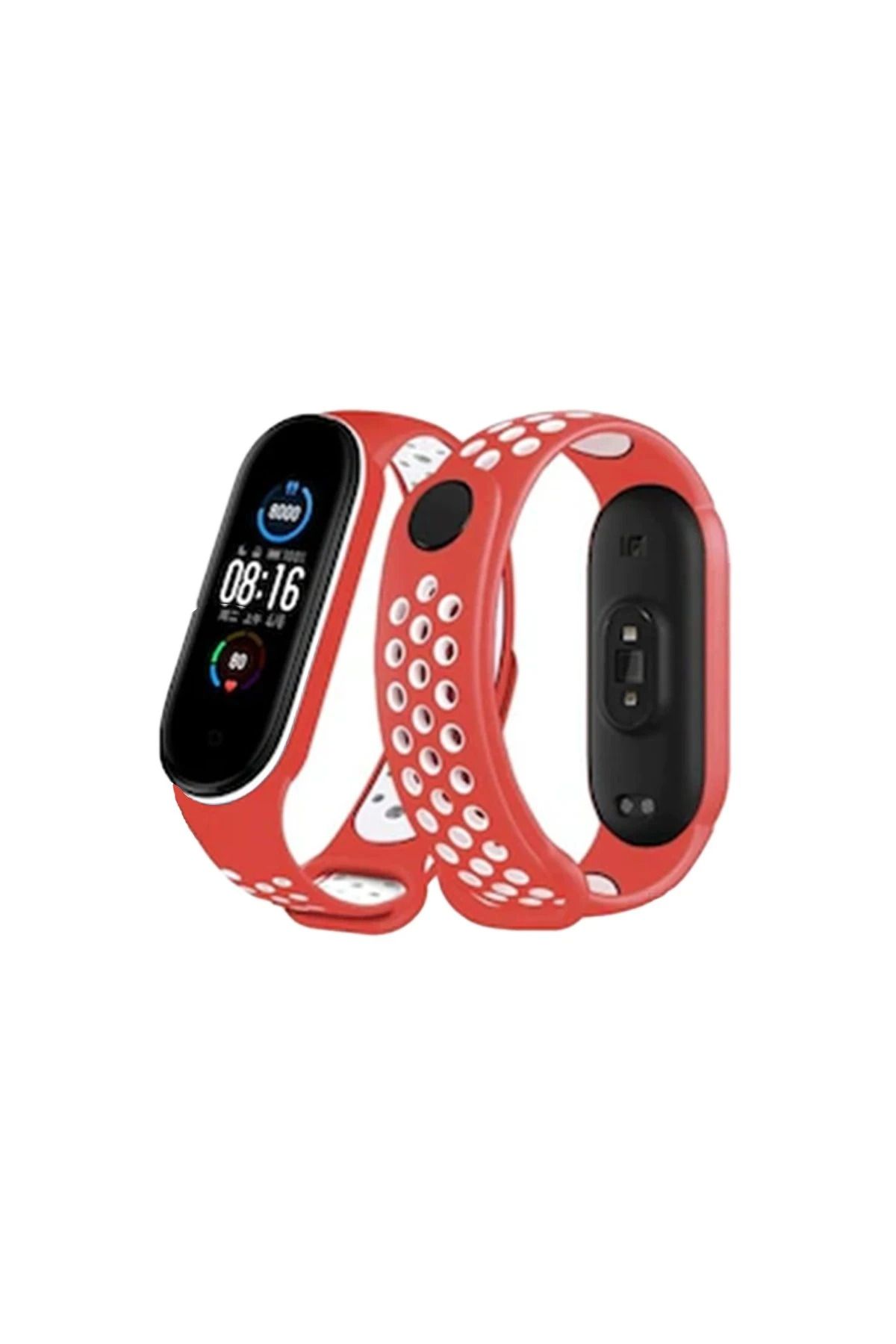 NewFace Xiaomi Mi Band 4 Spor Delikli Kordon - Kırmızı-Beyaz MRAYD