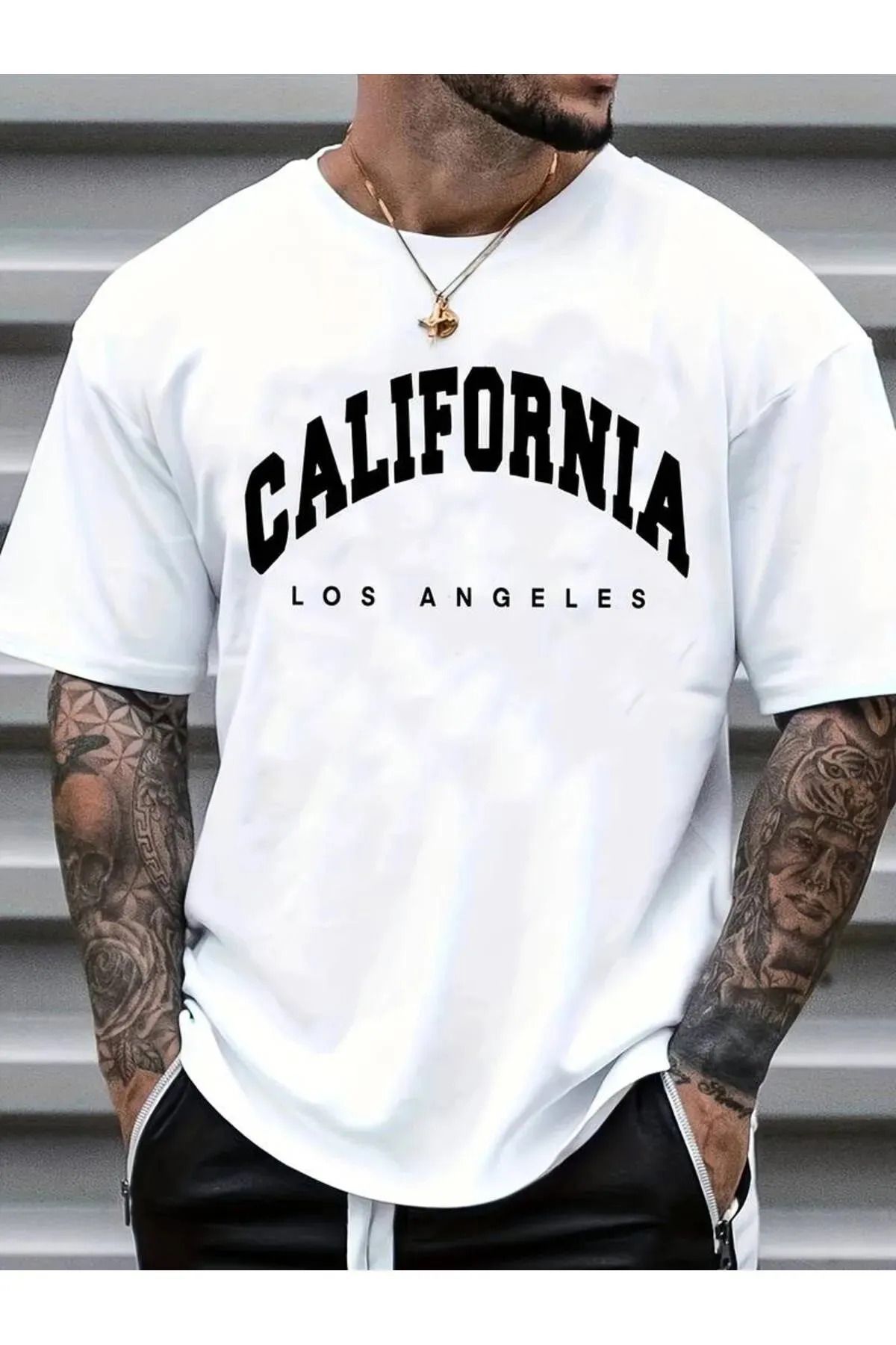 FeaR LeeS Unisex California Basklı Oversize T-shirt