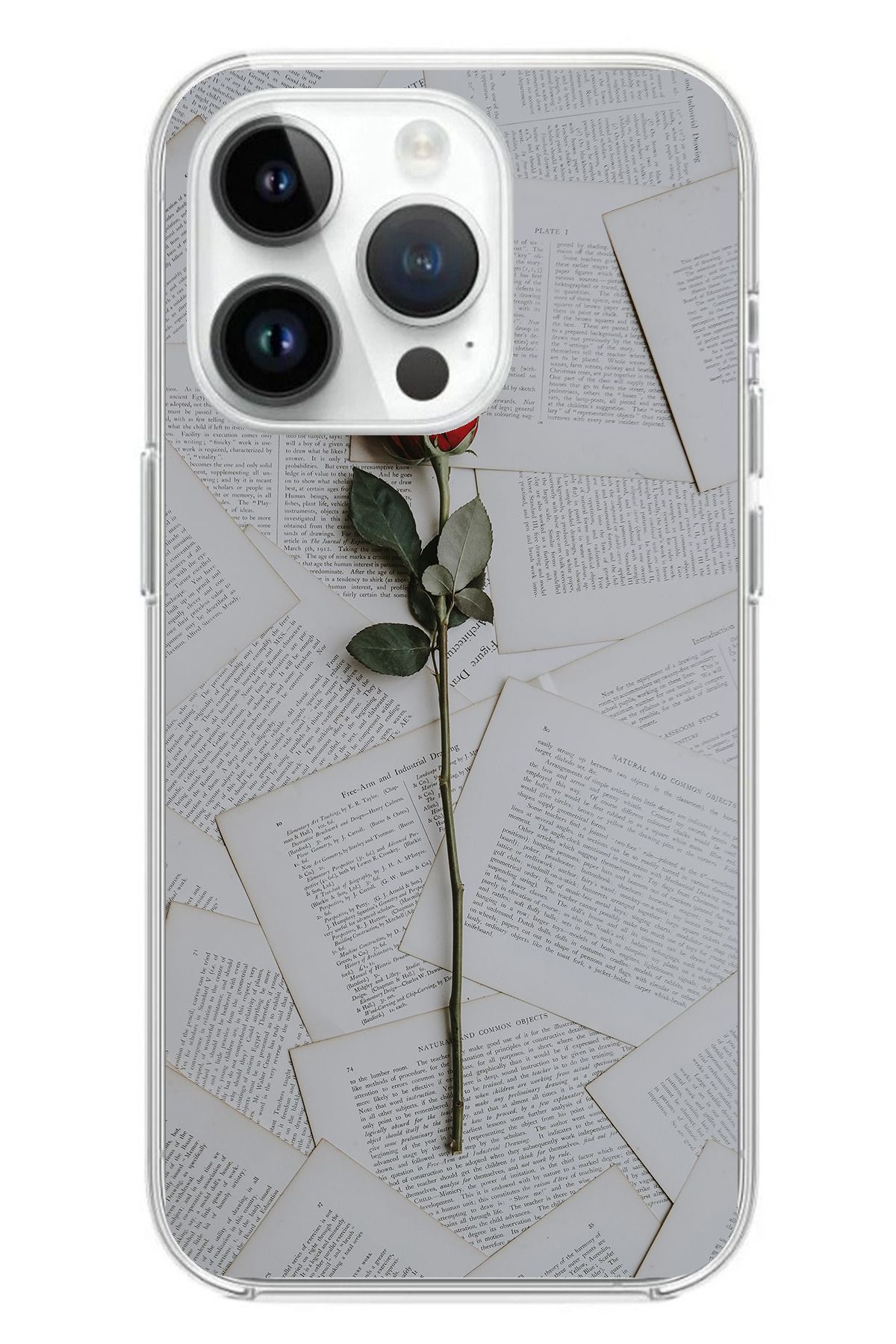 TechTree iPhone 14 PRO MAX Uyumlu Kırmızı Gül Şeffaf Silikon Kılıf