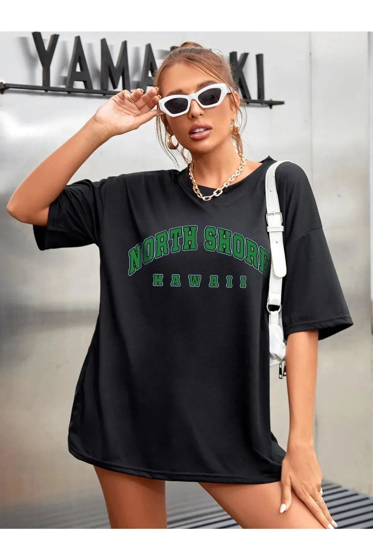 FeaR LeeS North Shore Hawaii Basklı Oversize Unisex T-shirt