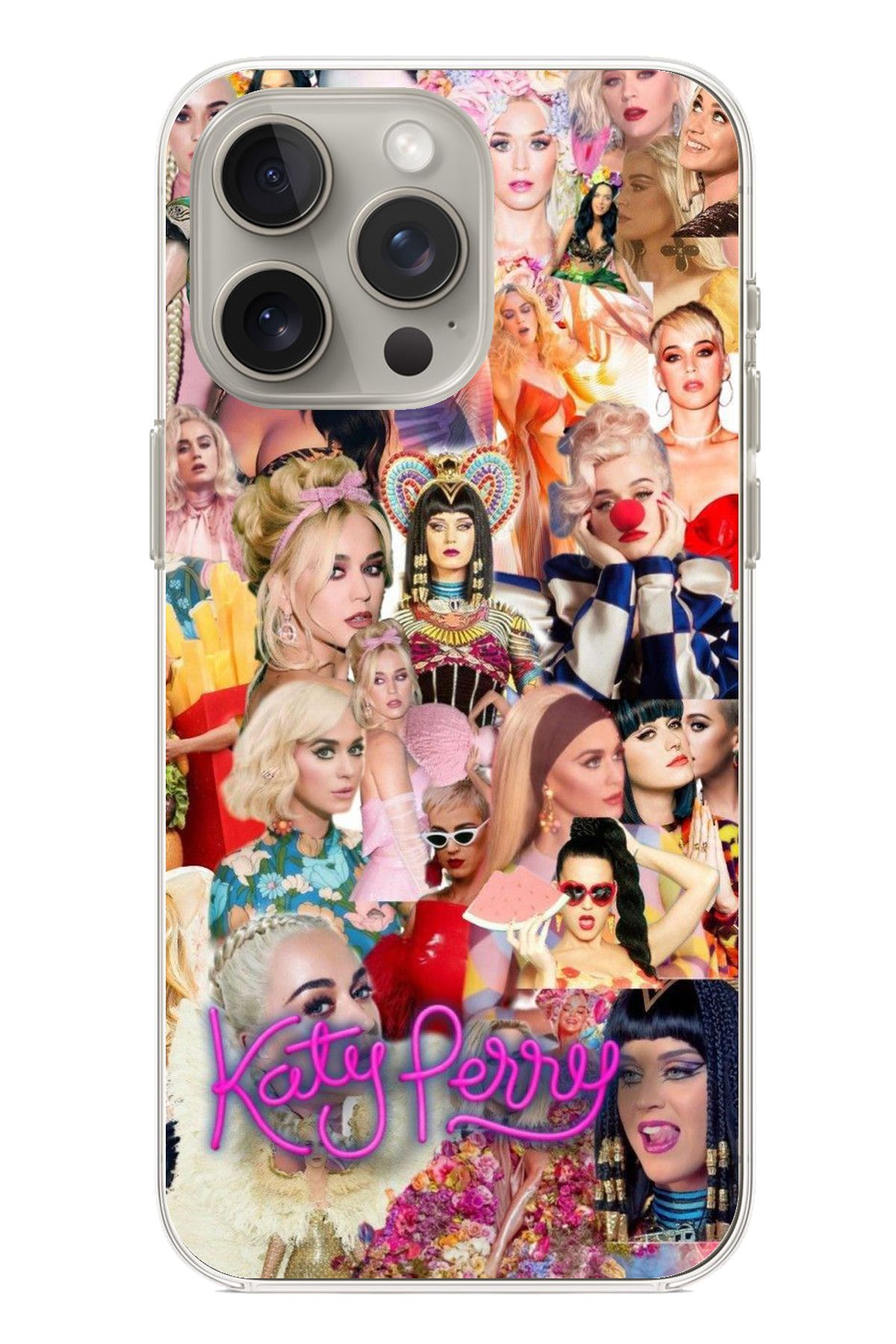 TechTree iPhone 15 PRO MAX Uyumlu Katy Perry Kolaj Şeffaf Silikon Kılıf
