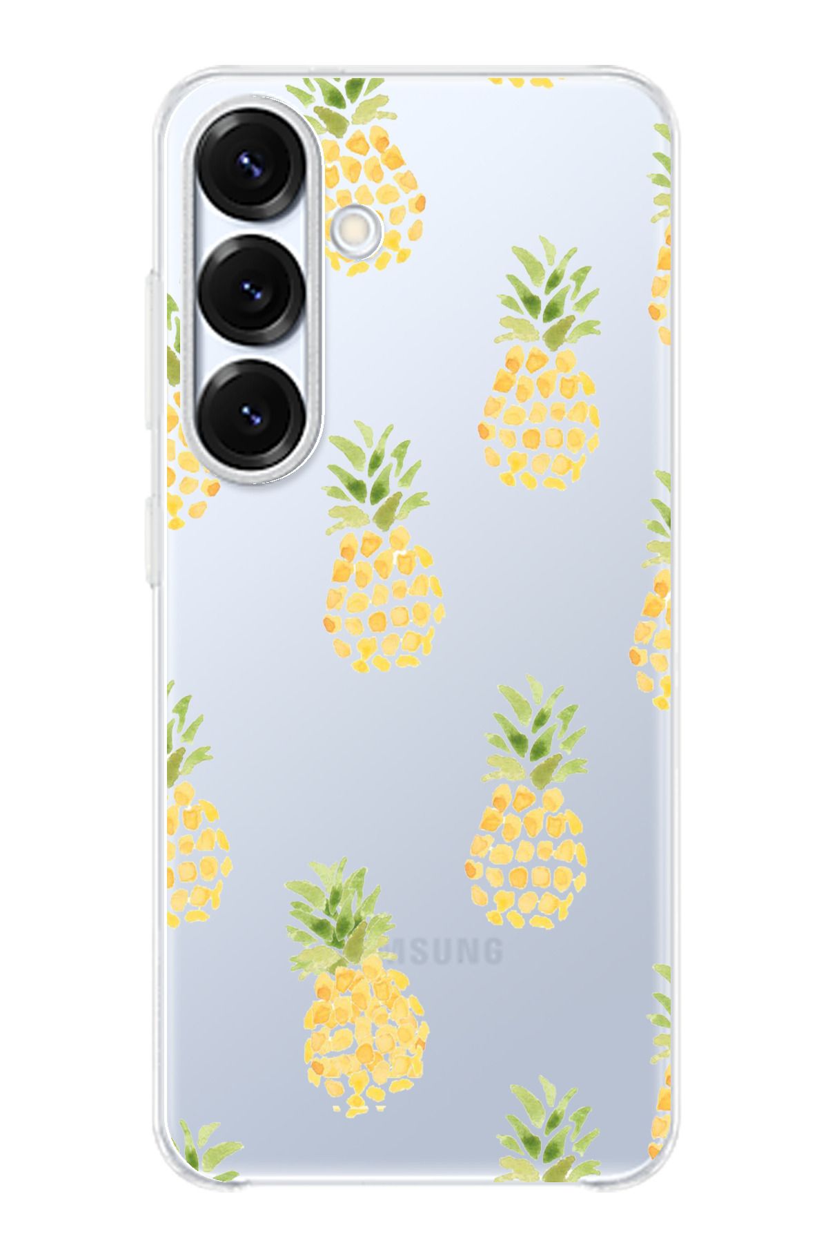 TechTree Samsung Galaxy S25 Uyumlu Ananas Tasarımlı Şeffaf Silikon Kılıf