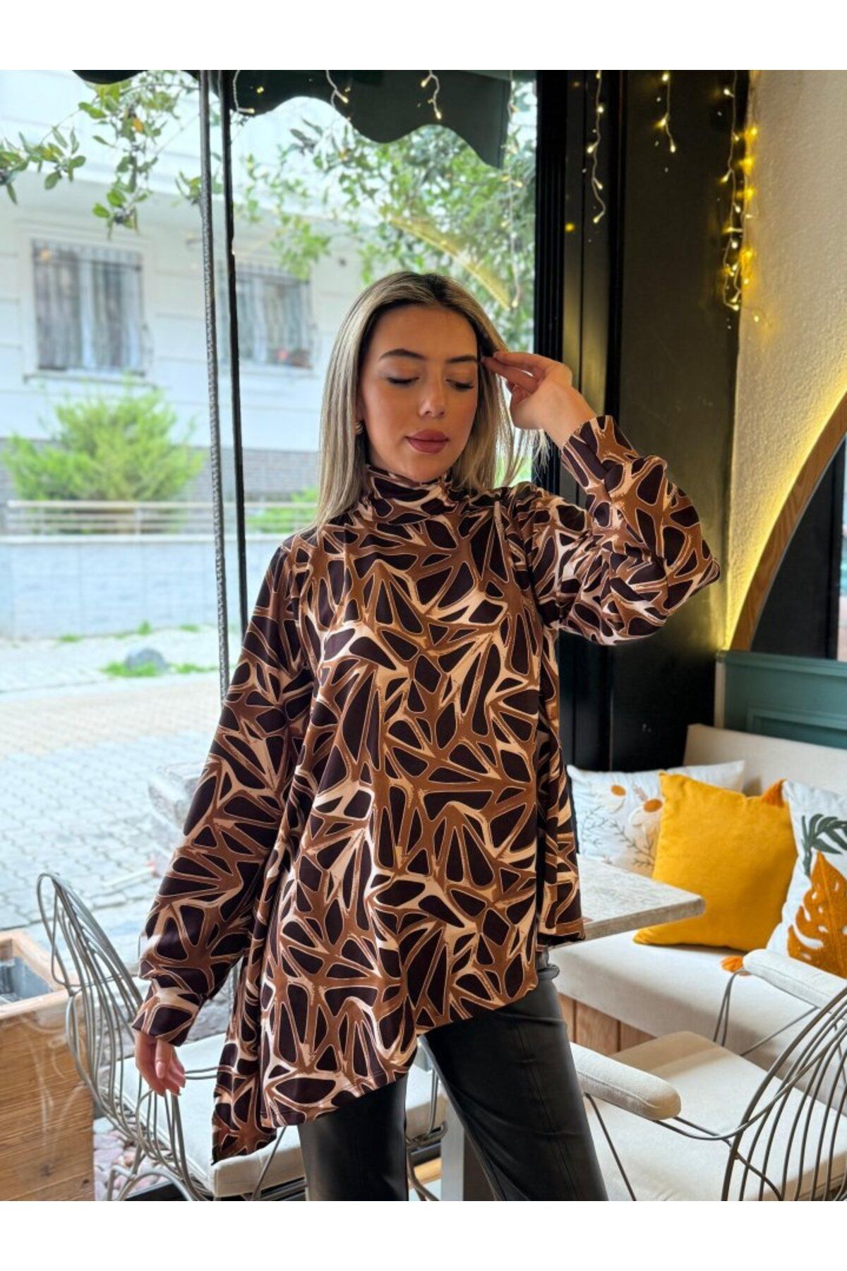 ARUZ MODA Kadın Uzun Kollu Balıkçı Yaka Asimetrik Kesim Salaş Bluz