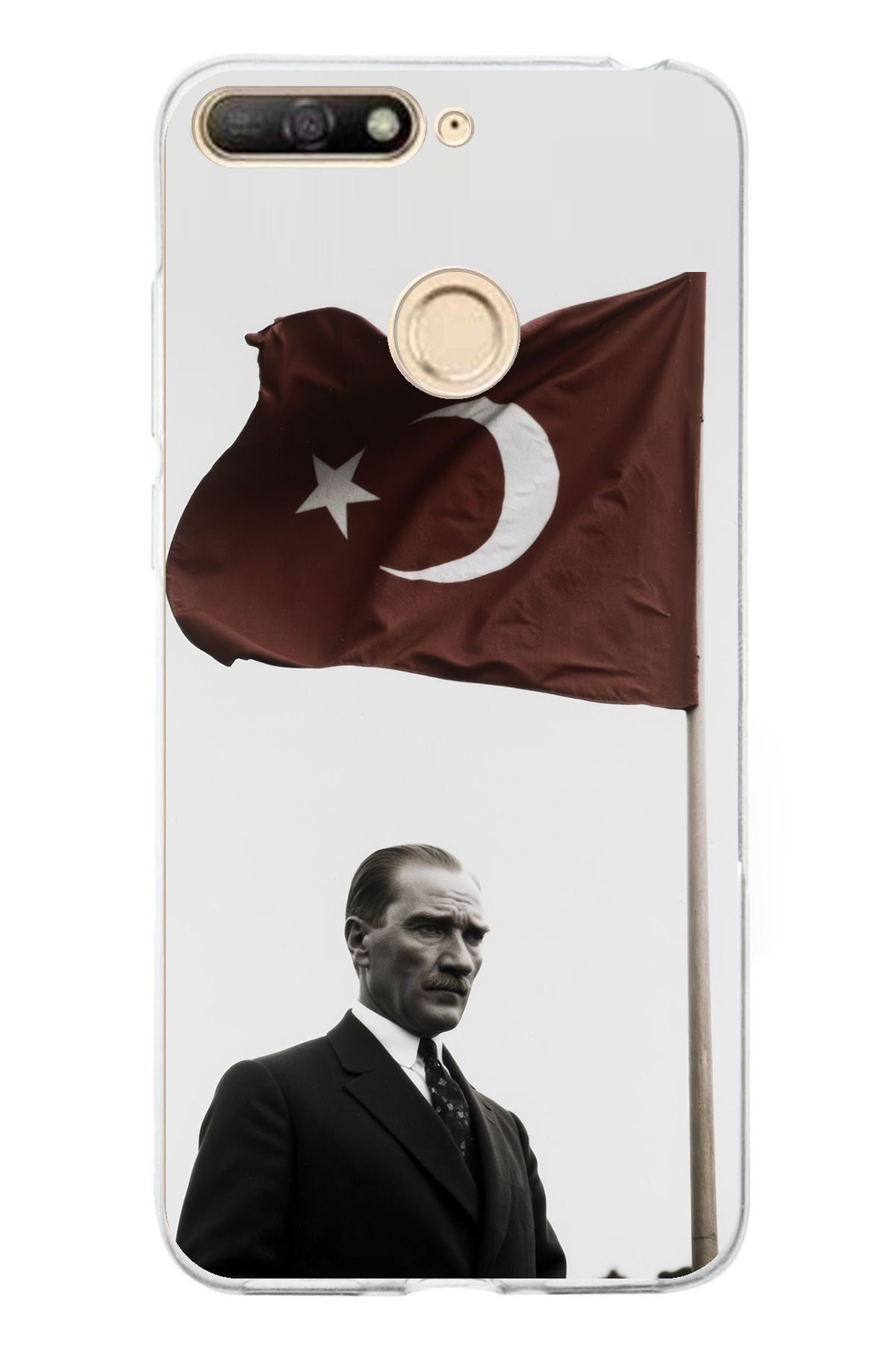 TechTree Huawei Y6 2018 - Honor 7A Uyumlu Atatürk Bayrak Şeffaf Silikon Kılıf