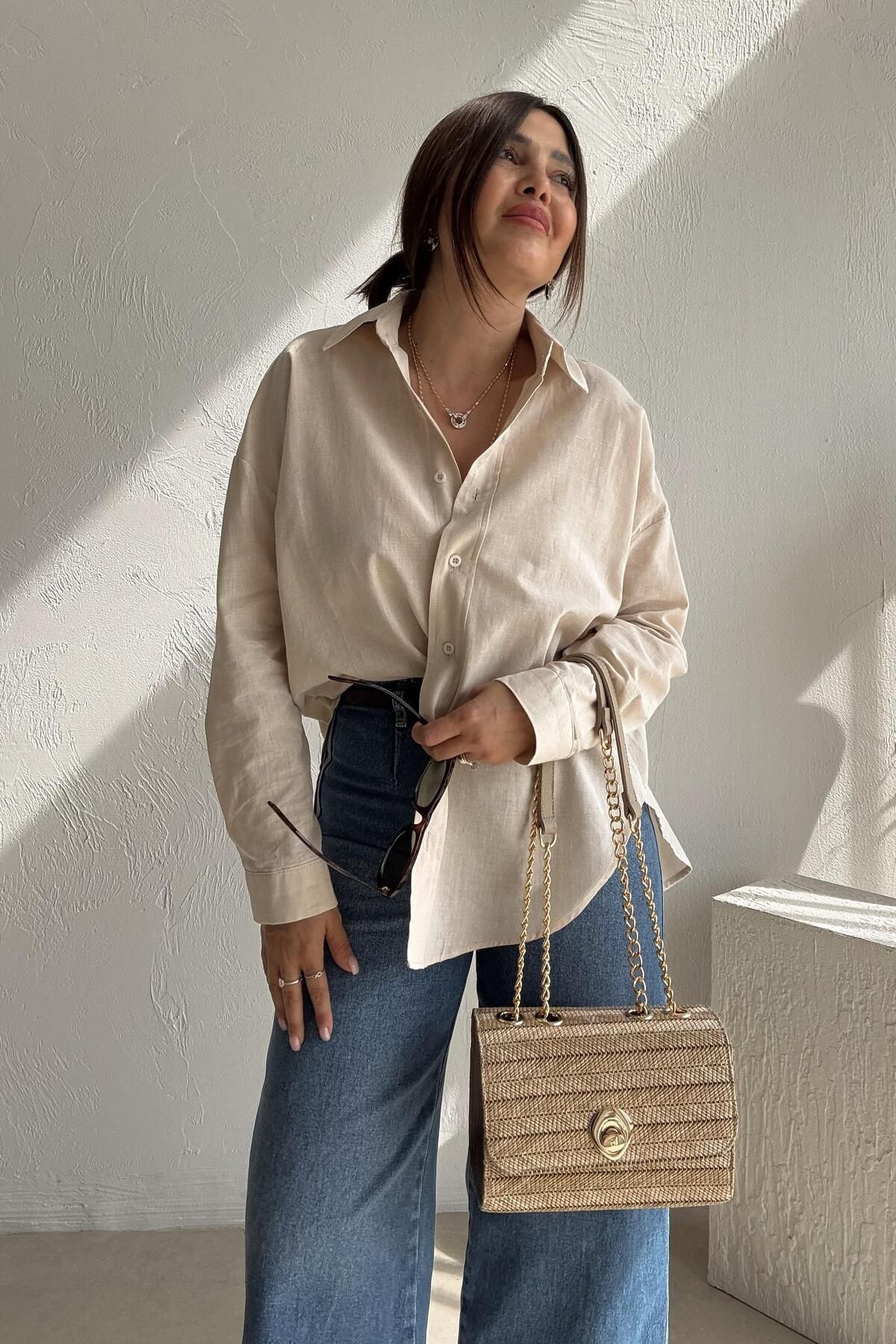 ELVAN TOLON-Beige Linen Shirt 5