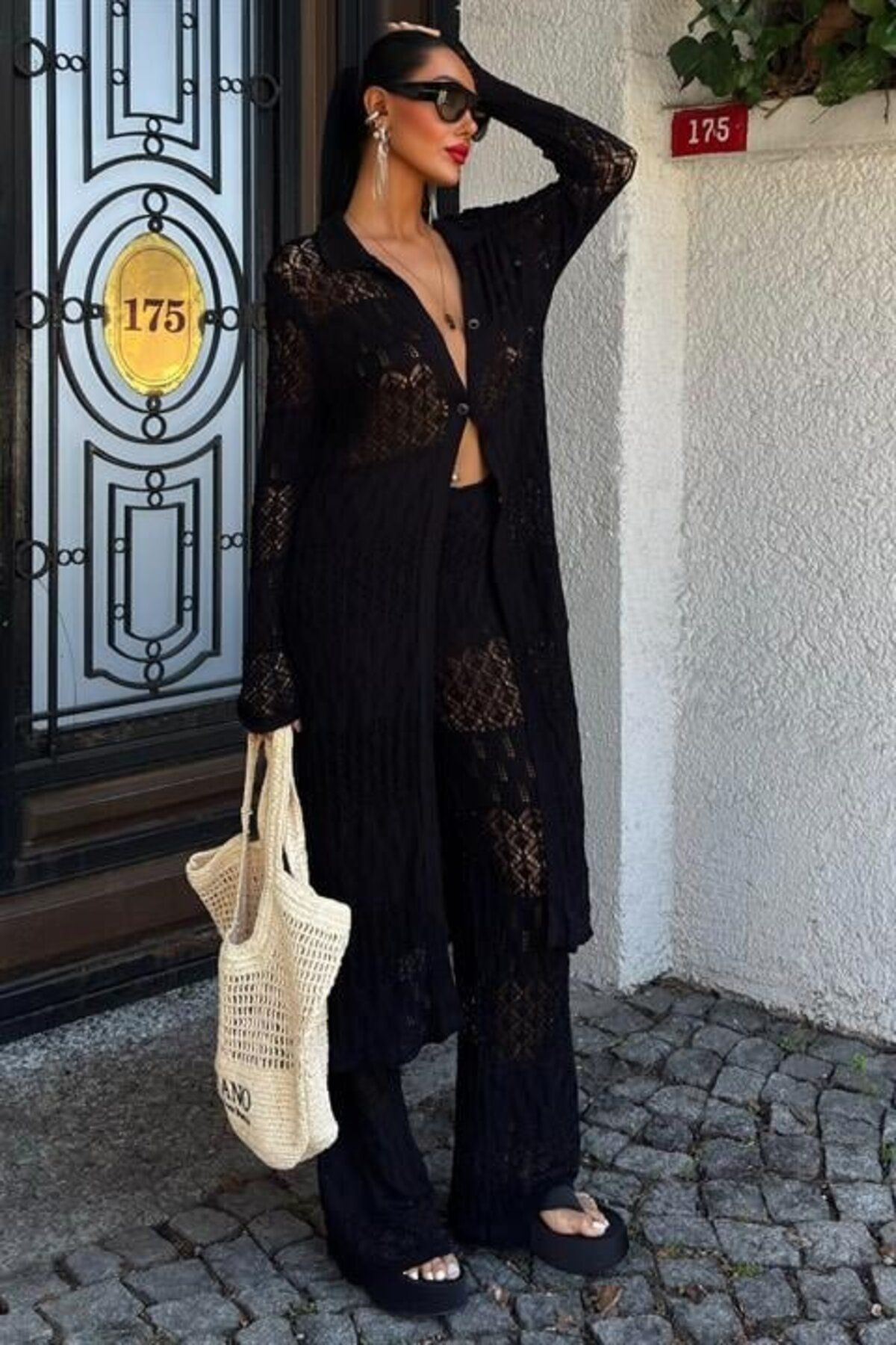 ARUZ MODA Bridget Ajurlu Uzun Hırka Takım 9881