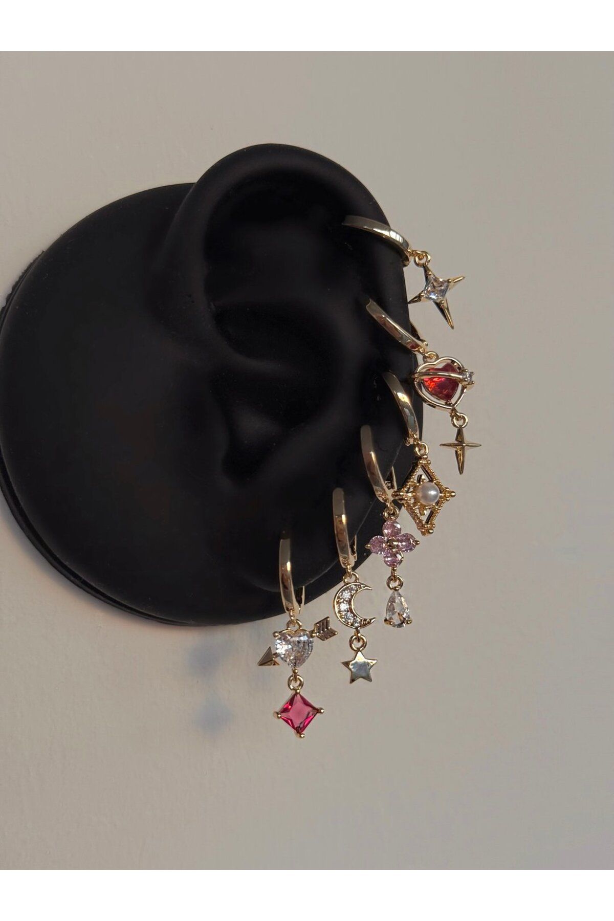 H&B Design Çelik Gold Aşk Detay 6 Lı Küpe Seti
