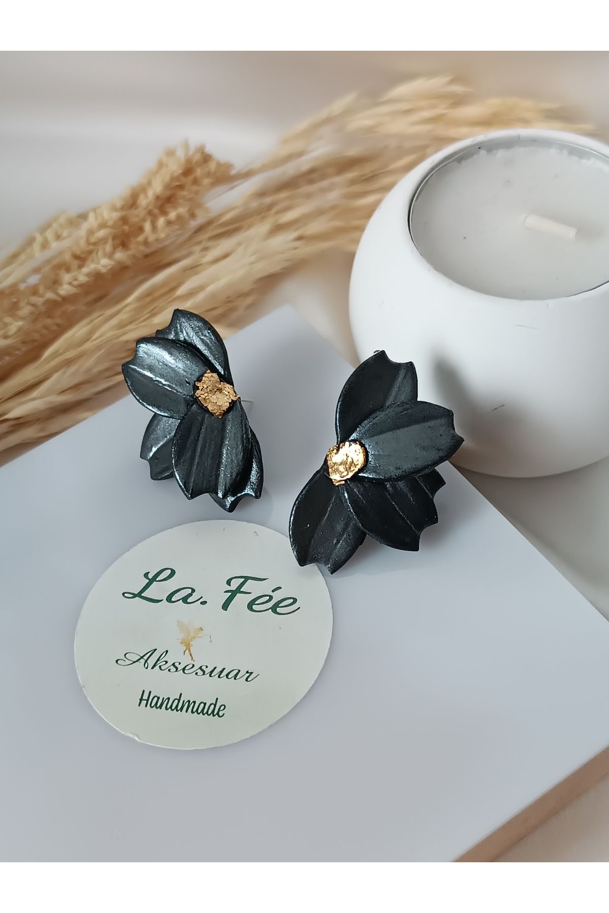 La fee aksesuar Çiçek küpe polimer kil çelik kadın küpe inci detay