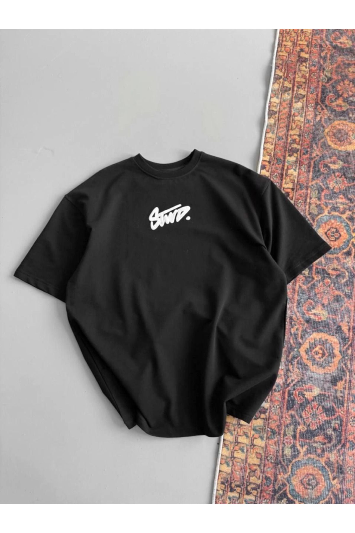 ARUZ MODA Baskılı Oversize T-shirt - Siyah