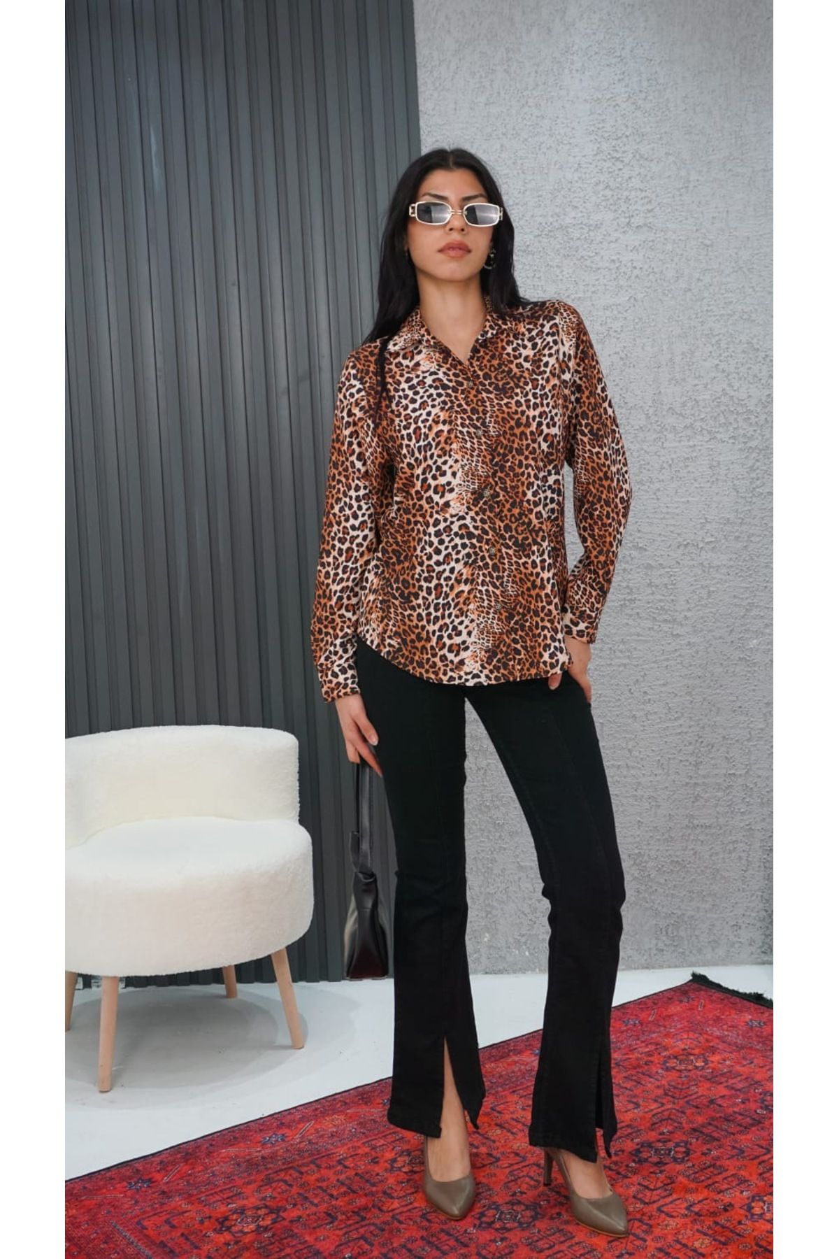 YAMANCAN MODA Leopar Desenli Gömlek