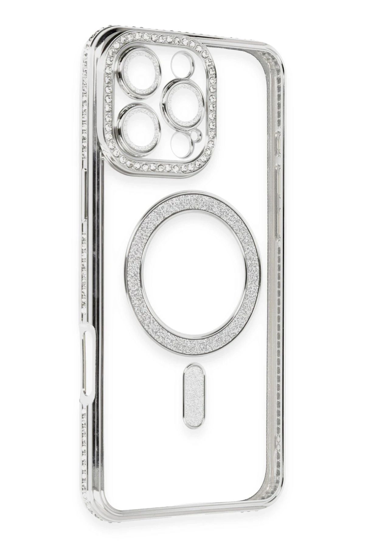NewFace iPhone 16 Pro Kılıf Joke Simli Magneticsafe Kılıf - Gümüş BSTMY