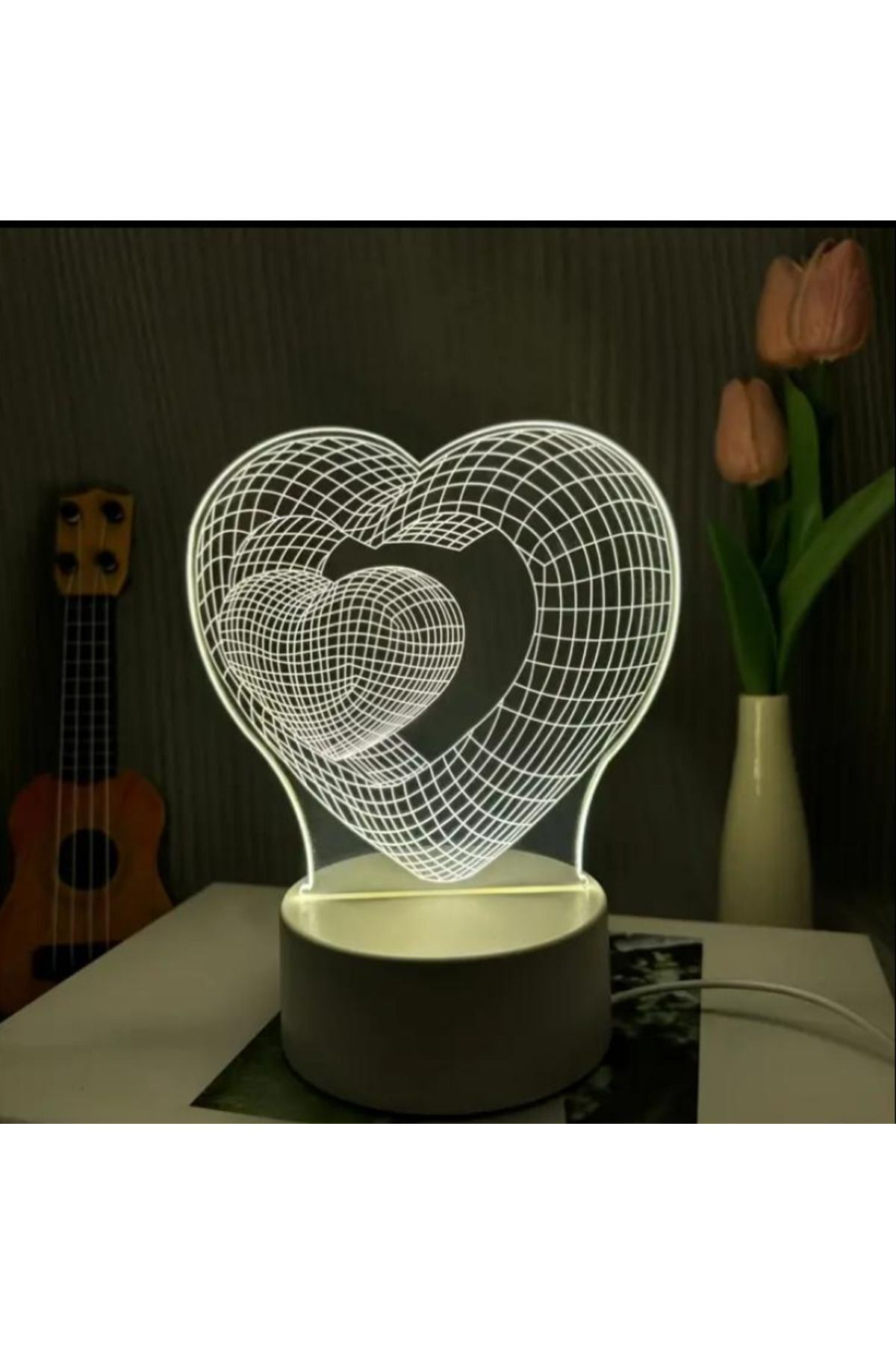 KTS 3D Kalp Kalbe Baskılı Gece Lambası