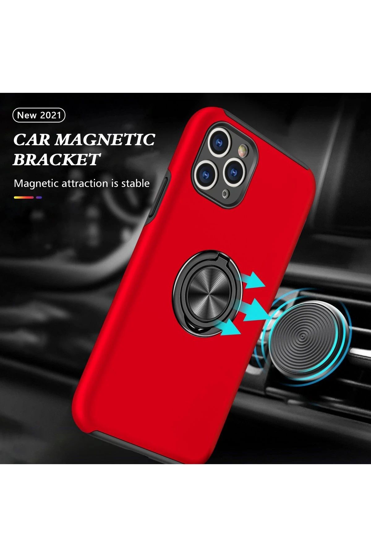 NewFace iPhone 11 Pro Kılıf Elit Yüzüklü Kapak - Kırmızı WLZOR