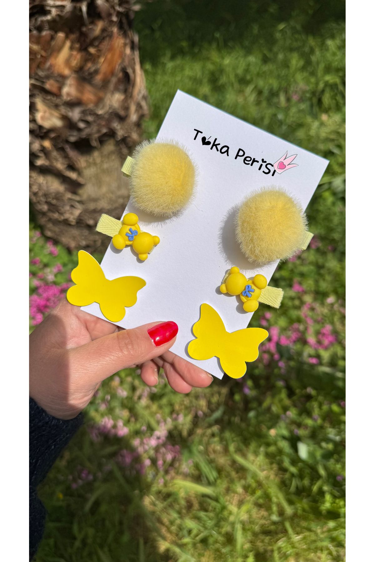 Toka Perisi Çocuk Bebek Ayıcık Ponpon Kelebek 6’lı Toka Seti