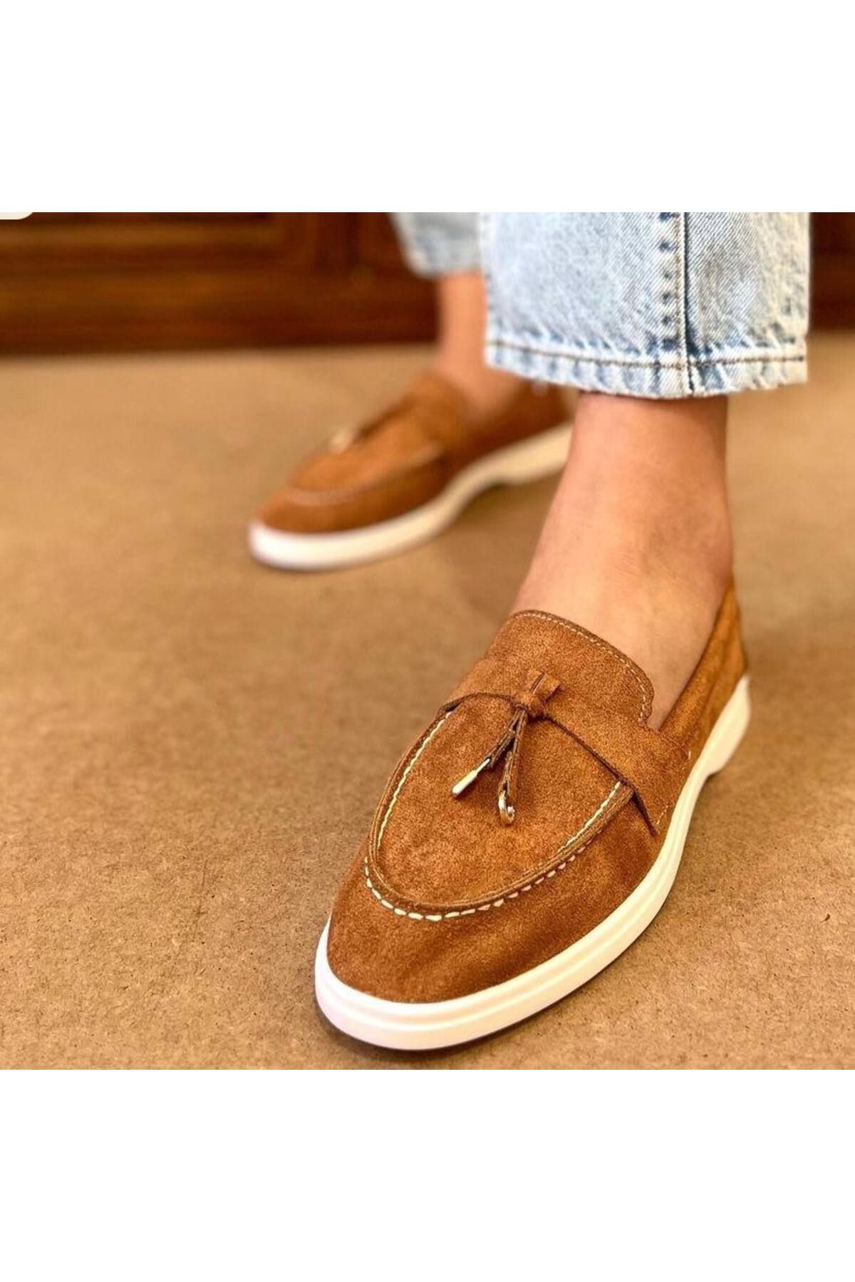 cevaplus Günlük Giymelik Kadın Loafer Süet Ayakkabı