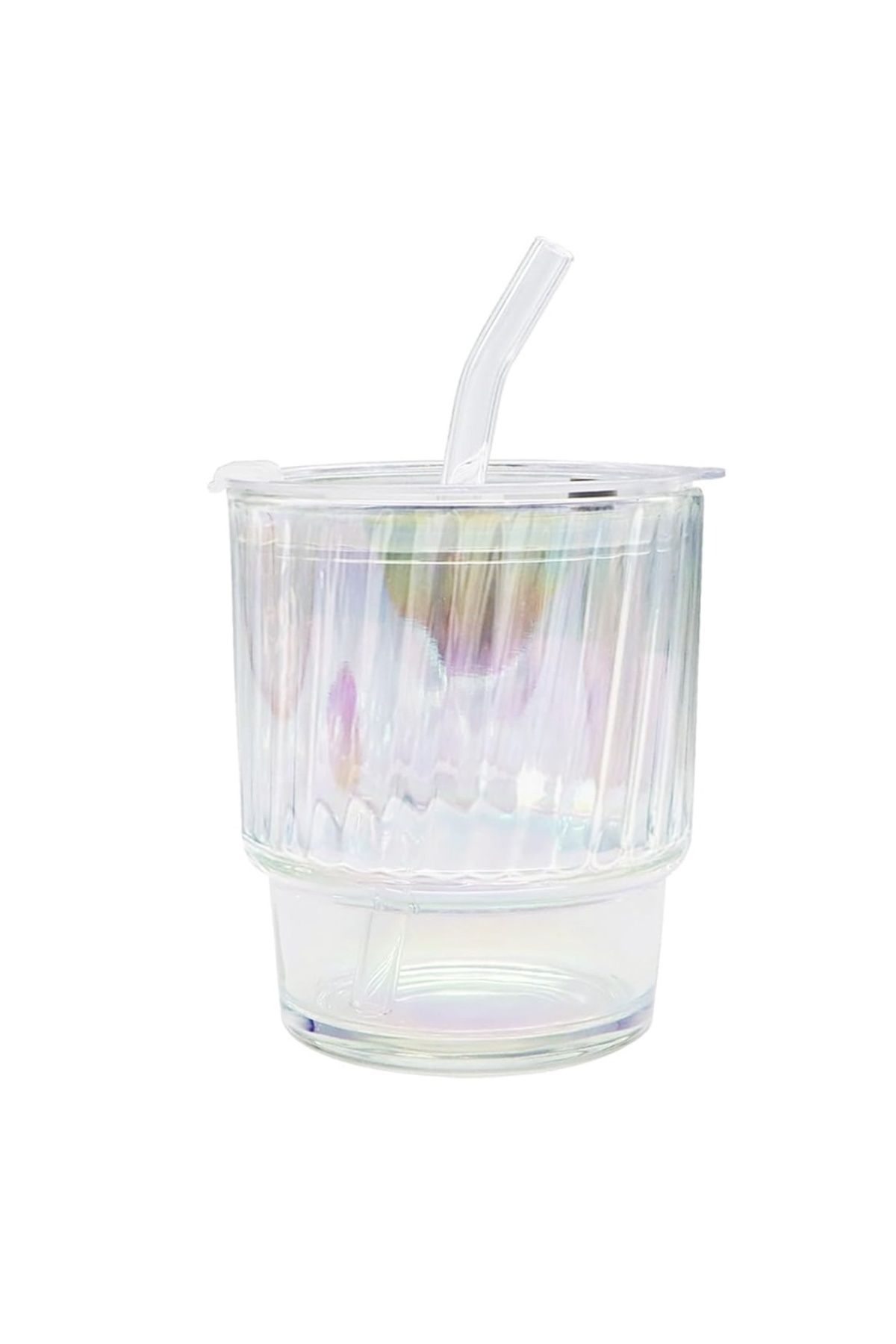 PUFO Cană De Călătorie Din Sticlă Rainbow Line Pentru Cafea Sau Ceai, 350 Ml, Transparentă - One Size