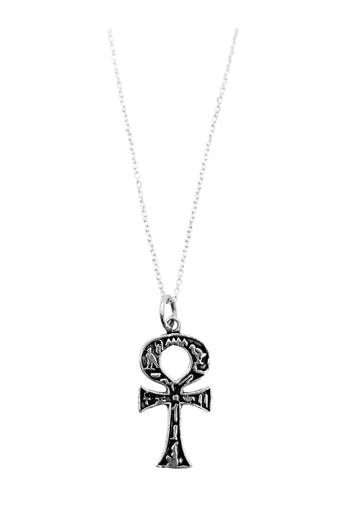 oya silver Oksitli Gümüş Hiyeroglif Nilin Anahtarı Ankh Kolye-1.5x3.5 cm