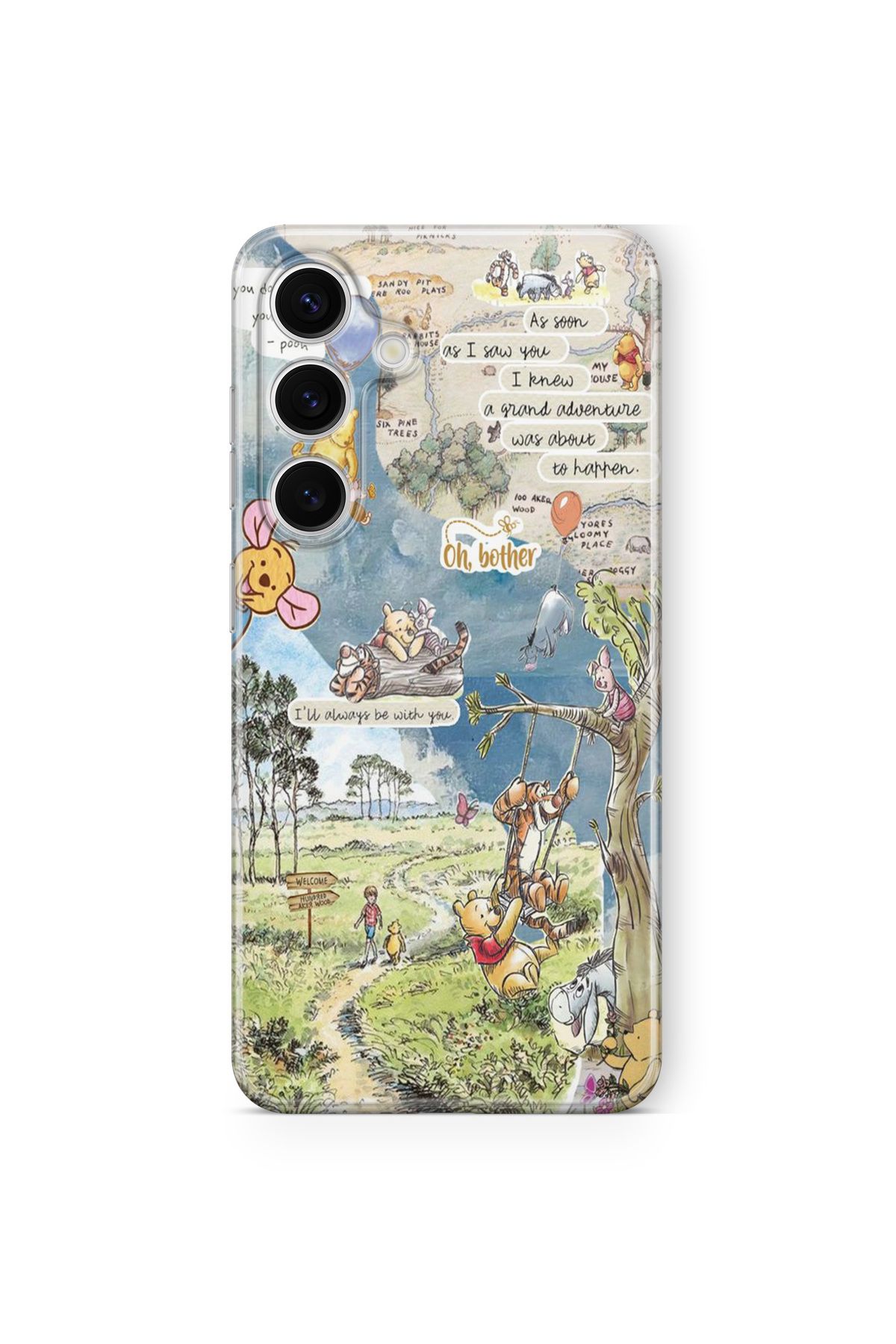 Space Star Samsung Galaxy S23 Uyumlu Winnie The Pooh Kolaj Tasarım Baskılı Şeffaf Kılıf