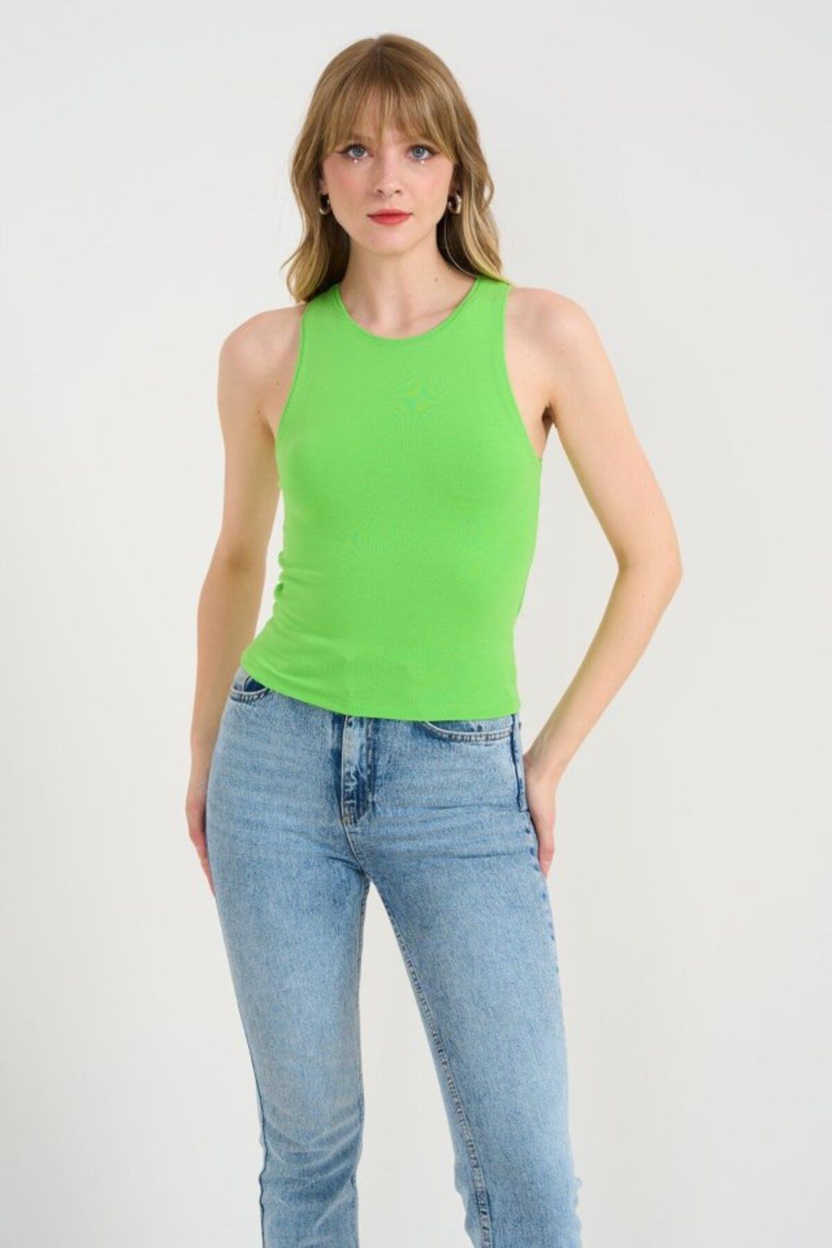 ARUZ MODA Örme Bisiklet Yaka Atlet - Yeşil