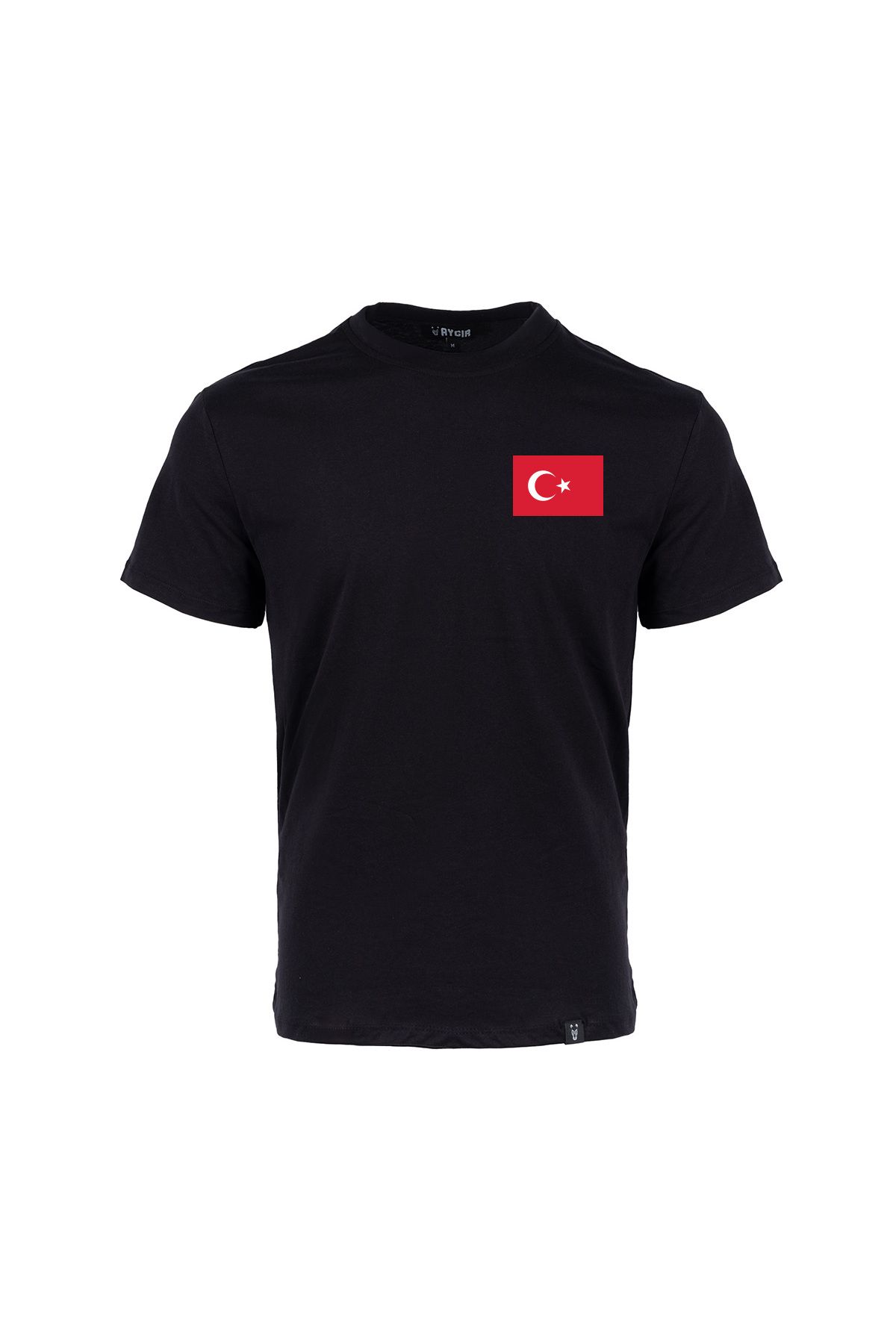 Aygır Mini Kırmızı Türk Bayrağı Baskılı Tişört Siyah