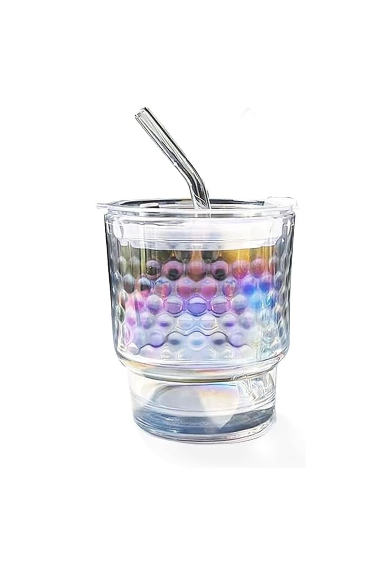 PUFO Cană De Călătorie Din Sticlă Cu Bule Curcubeu Pentru Cafea Sau Ceai, 350 Ml, Transparentă - One Size