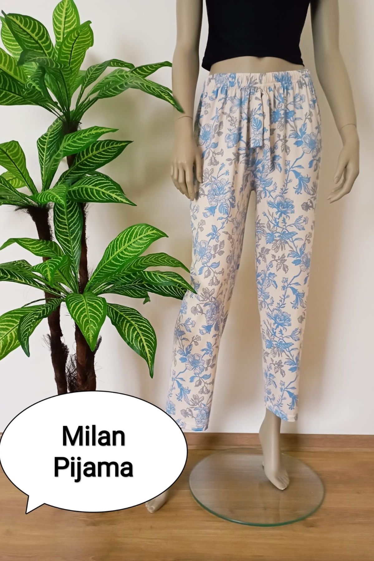 VİP BERA TEKSTİL Kadın Çiçekli Milan Kumaş Yumuşak Dokulu Esnek Pijama Altı