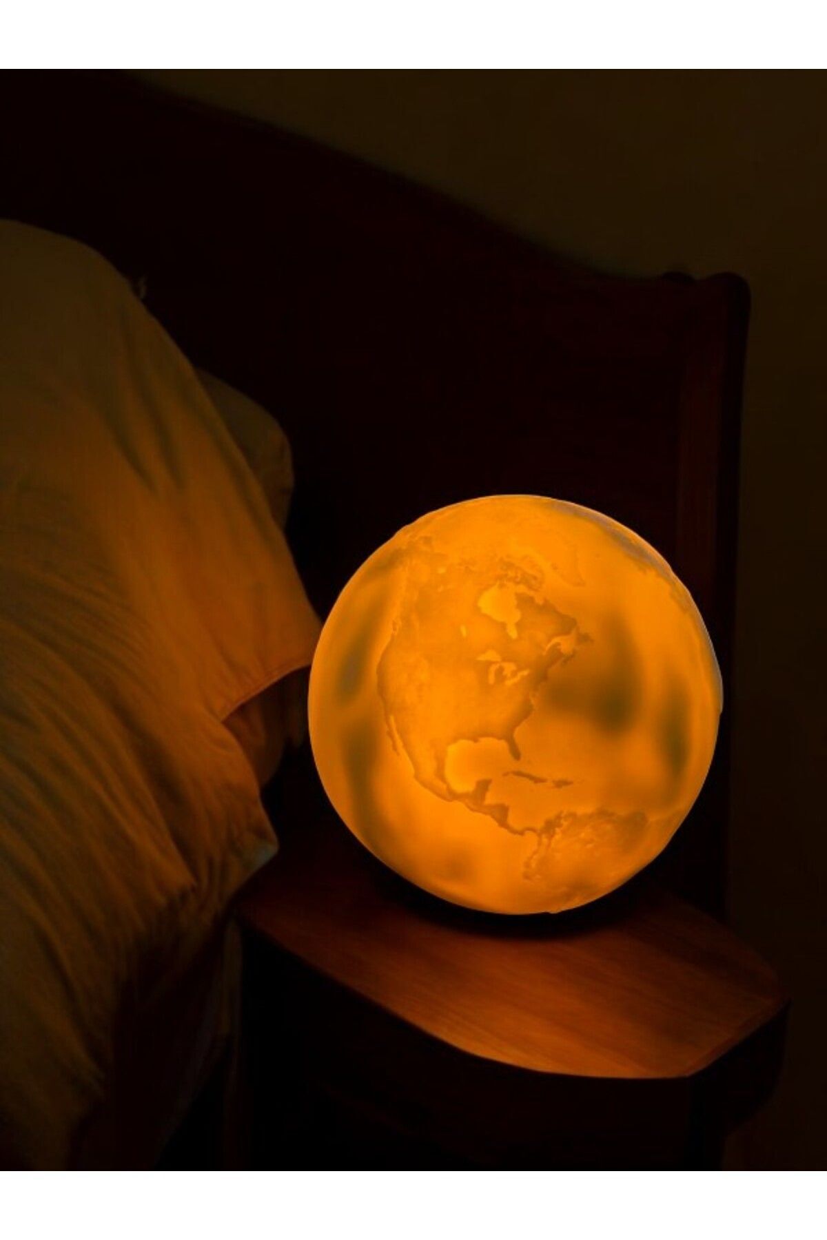 FFM 3D Sarı LED Işıklı Ay Gece Lambası, Pil ile Çalışan Dekoratif Lamba, Sabit Işık, 16 cm