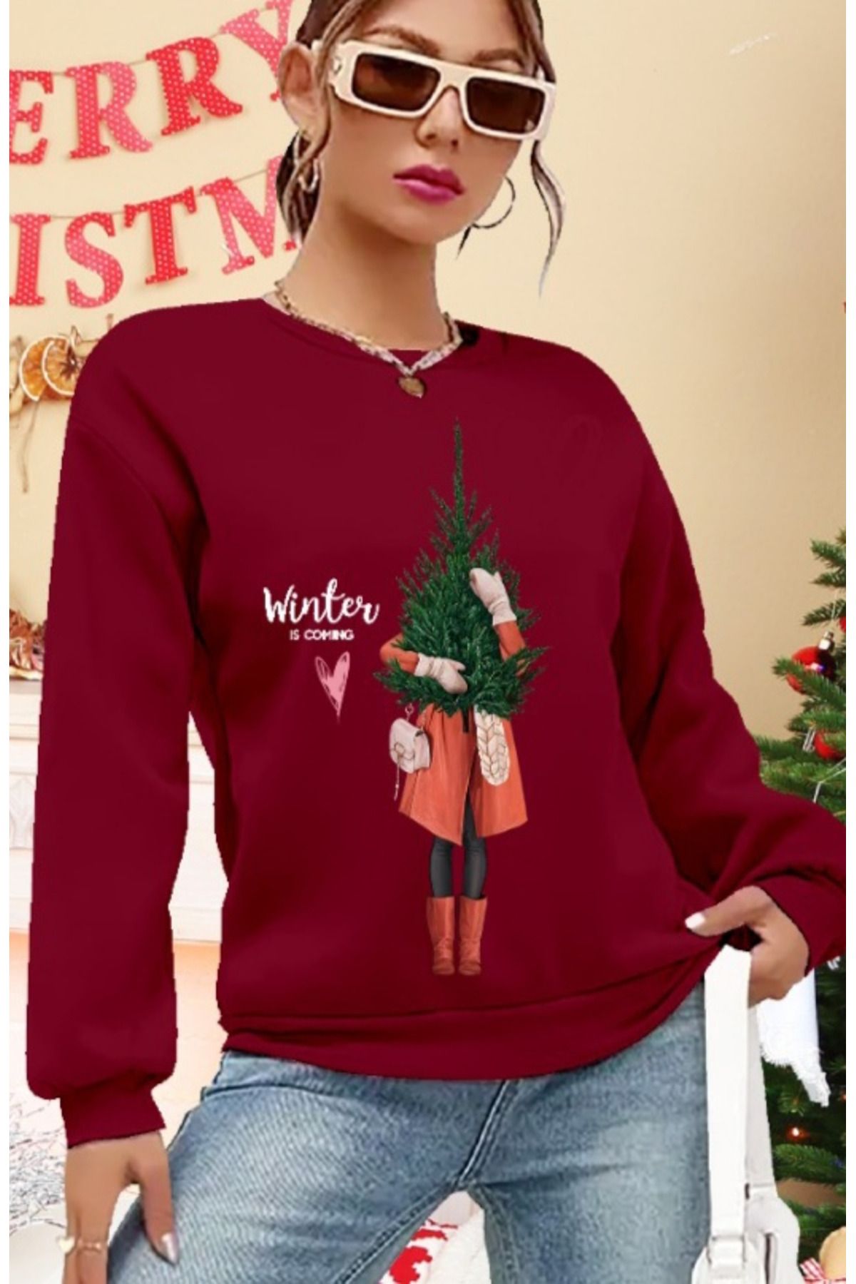 ARUZ MODA Kadın Uzun Kollu Bisiklet Yaka Desenli Viskon Iki Iplik Bluz