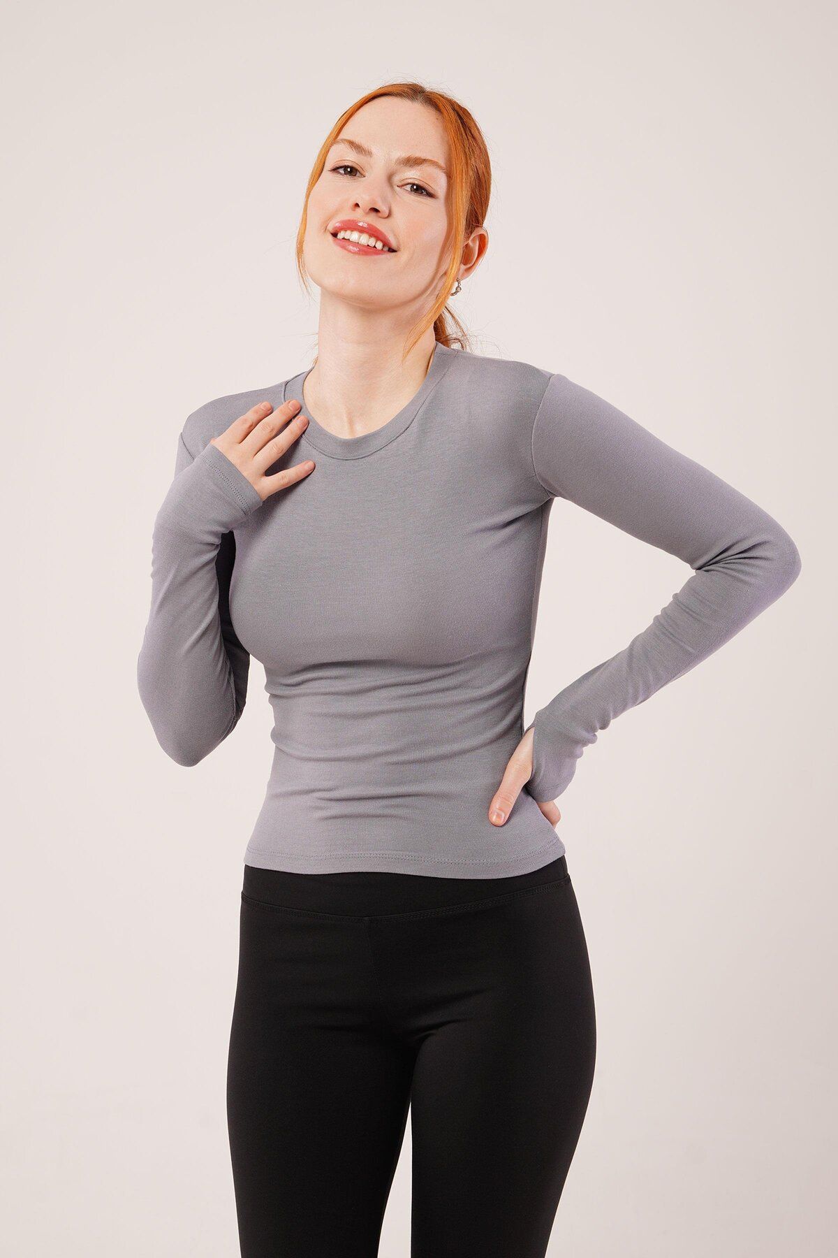 ARUZ MODA Uzun Kollu Basic Gri Bluz