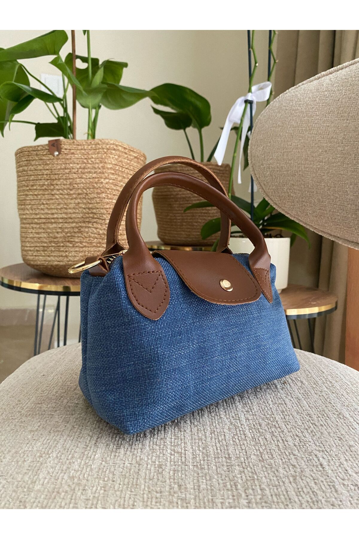 Z&M COLLECTION BAG SHOPPİNG Kadın Kanvas El ve Omuz Çantası | Taba Detaylı Küçük Boy Şık Model