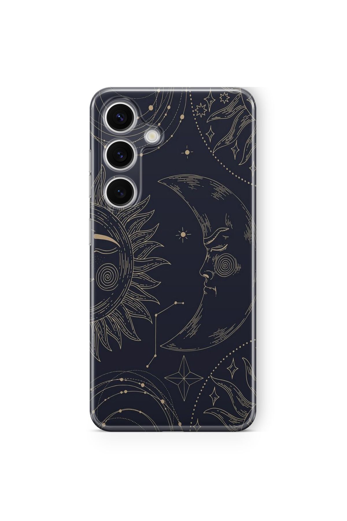 Space Star Samsung Galaxy A05s Uyumlu Güneş ve Ay Çizgisel Desen Tasarım Baskılı Şeffaf Kılıf