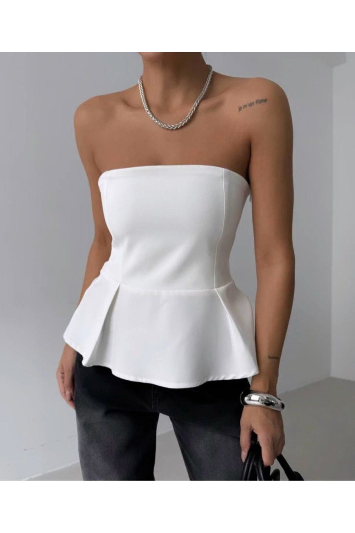 ARUZ MODA Pileli Straplez Bluz