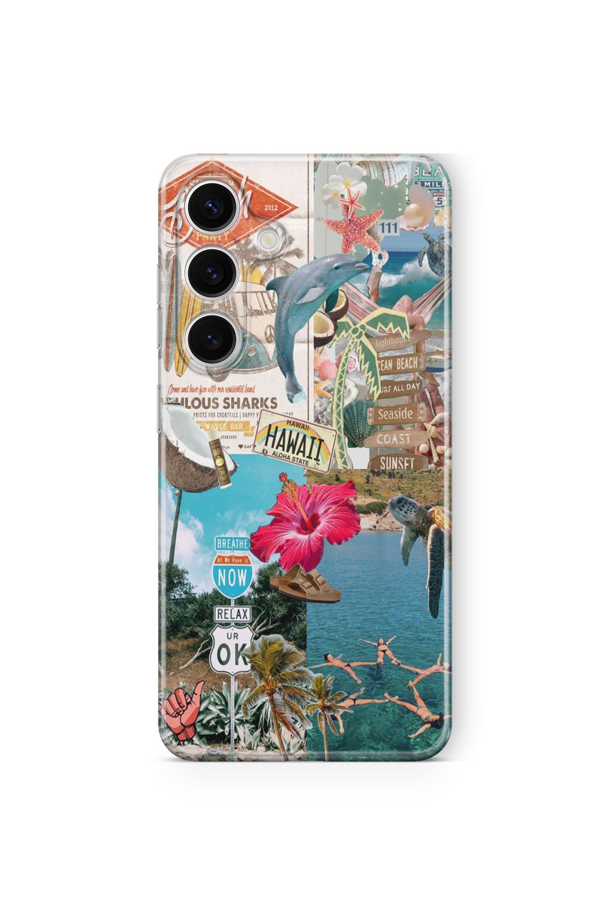 Space Star Samsung Galaxy A05s Uyumlu Hawaii Kolaj Tasarım Baskılı Şeffaf Kılıf