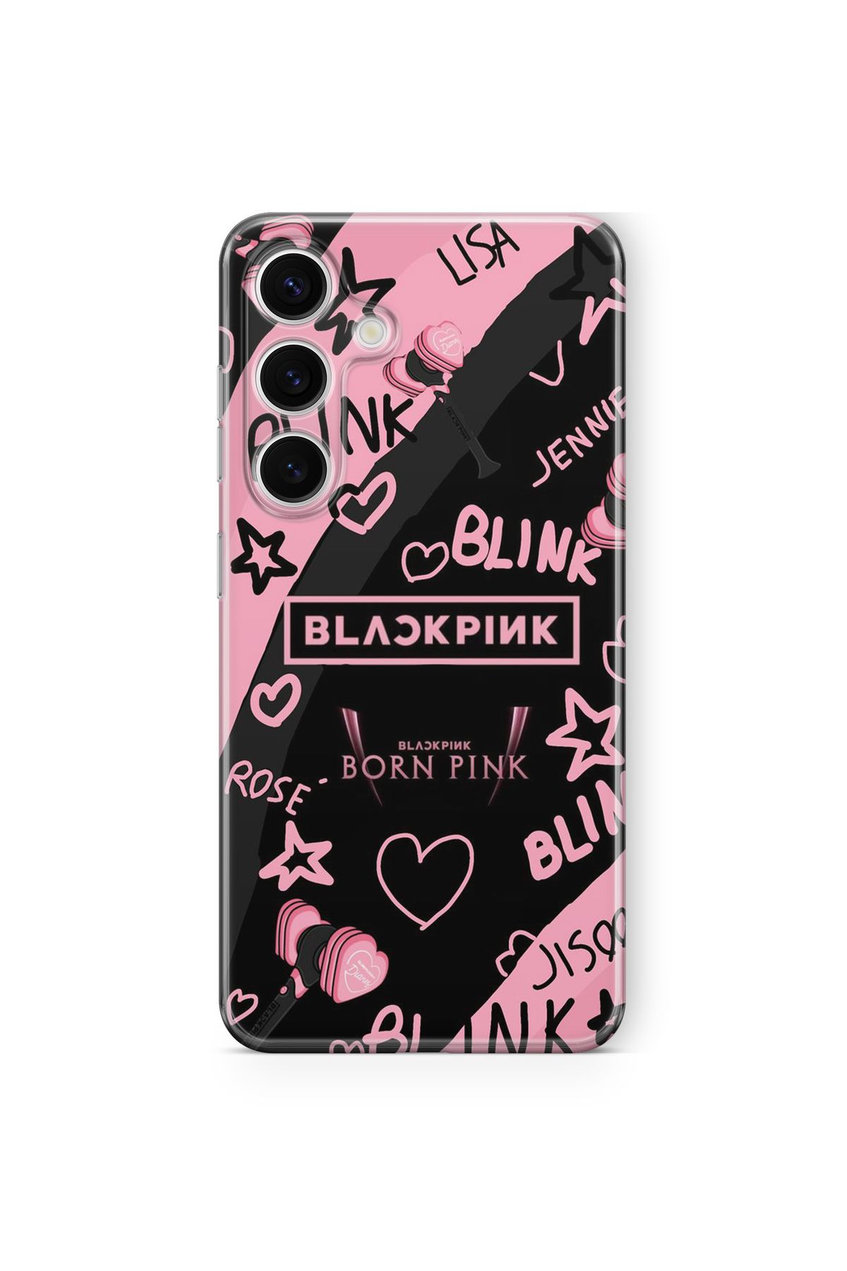 Space Star Samsung Galaxy S24 Plus Uyumlu Black Pink Tasarım Baskılı Şeffaf Kılıf