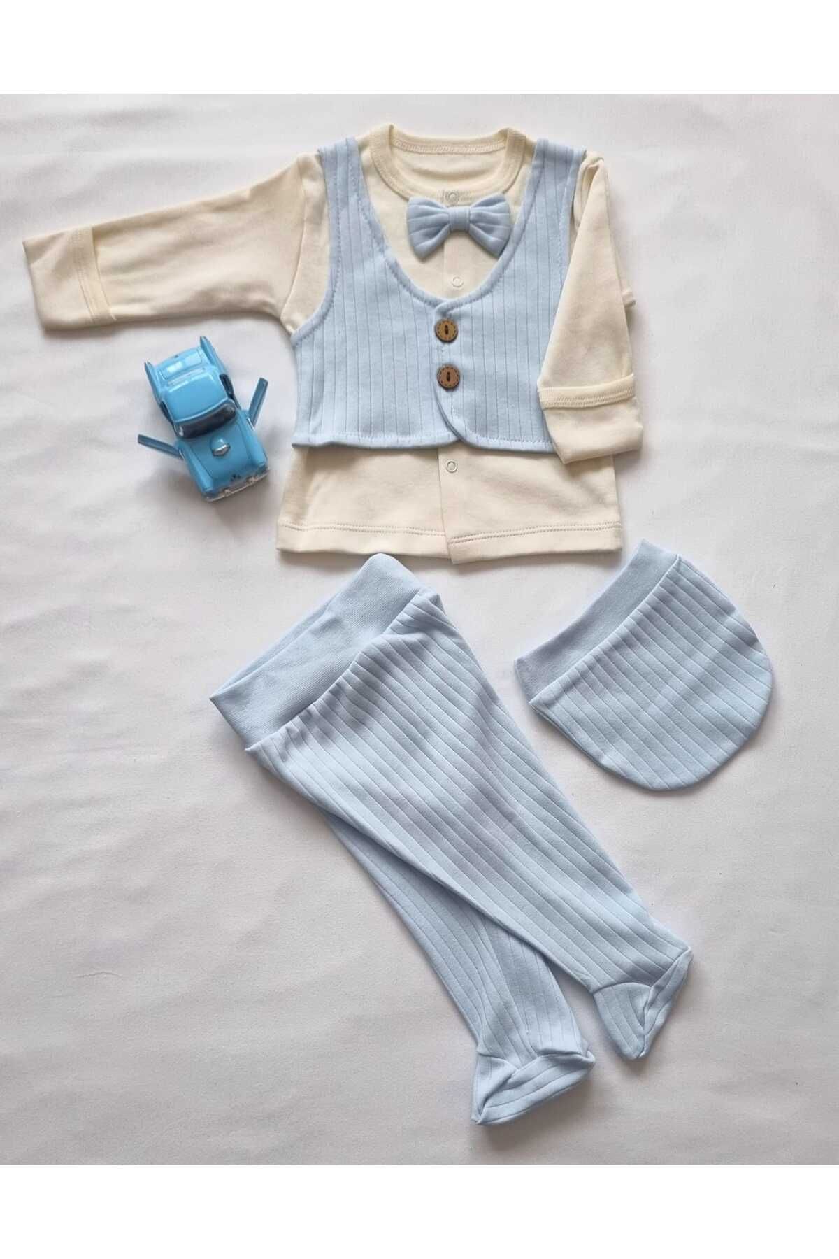 Beniz Kids %100 Pamuklu Yelek ve Papyon Detaylı 3'lü Bebek Takım