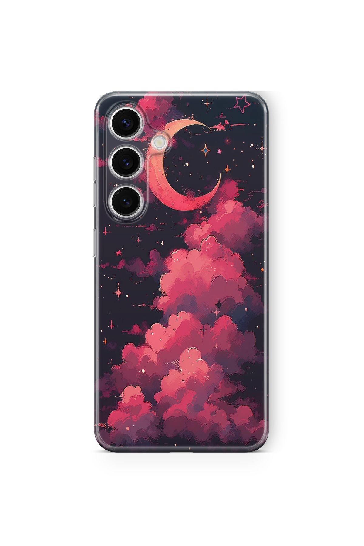 Space Star Samsung Galaxy A05s Uyumlu Moon And Cloud Tasarım Baskılı Şeffaf Kılıf