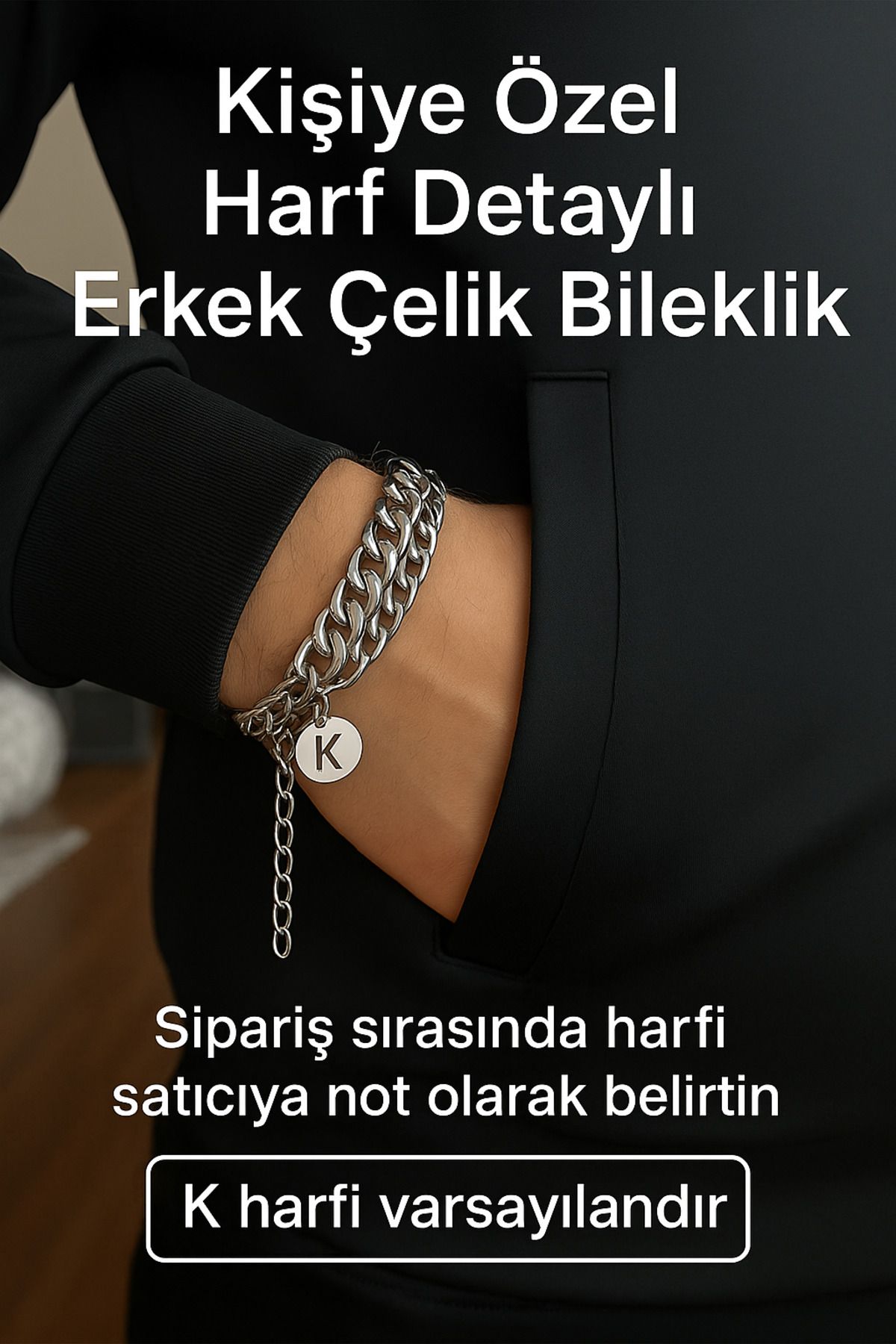 derokas Ayarlanabilir Harfli Çelik Bileklik – Erkeklere Özel Tasarım