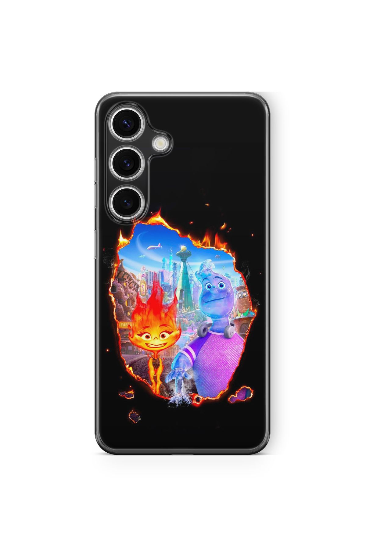 Space Star Samsung Galaxy A25 Uyumlu Ateş ve Su Tasarım Baskılı Şeffaf Kılıf