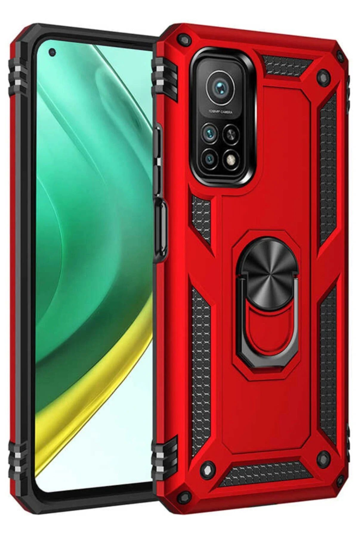 NewFace Xiaomi Mi 10T Pro Kılıf Sofya Yüzüklü Silikon Kapak - Kırmızı SVLRS