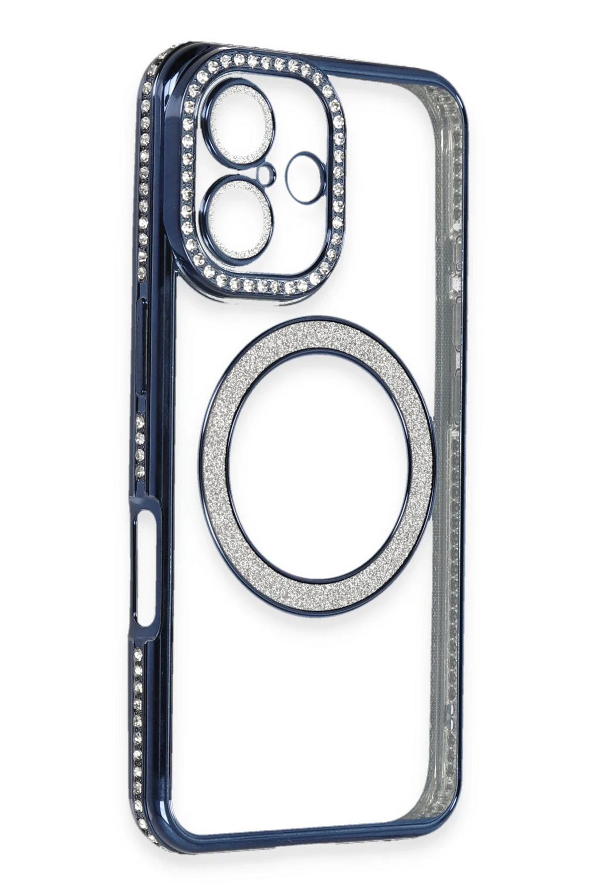 NewFace iPhone 16 Plus Kılıf Joke Simli Magneticsafe Kılıf - Lacivert BSTMY