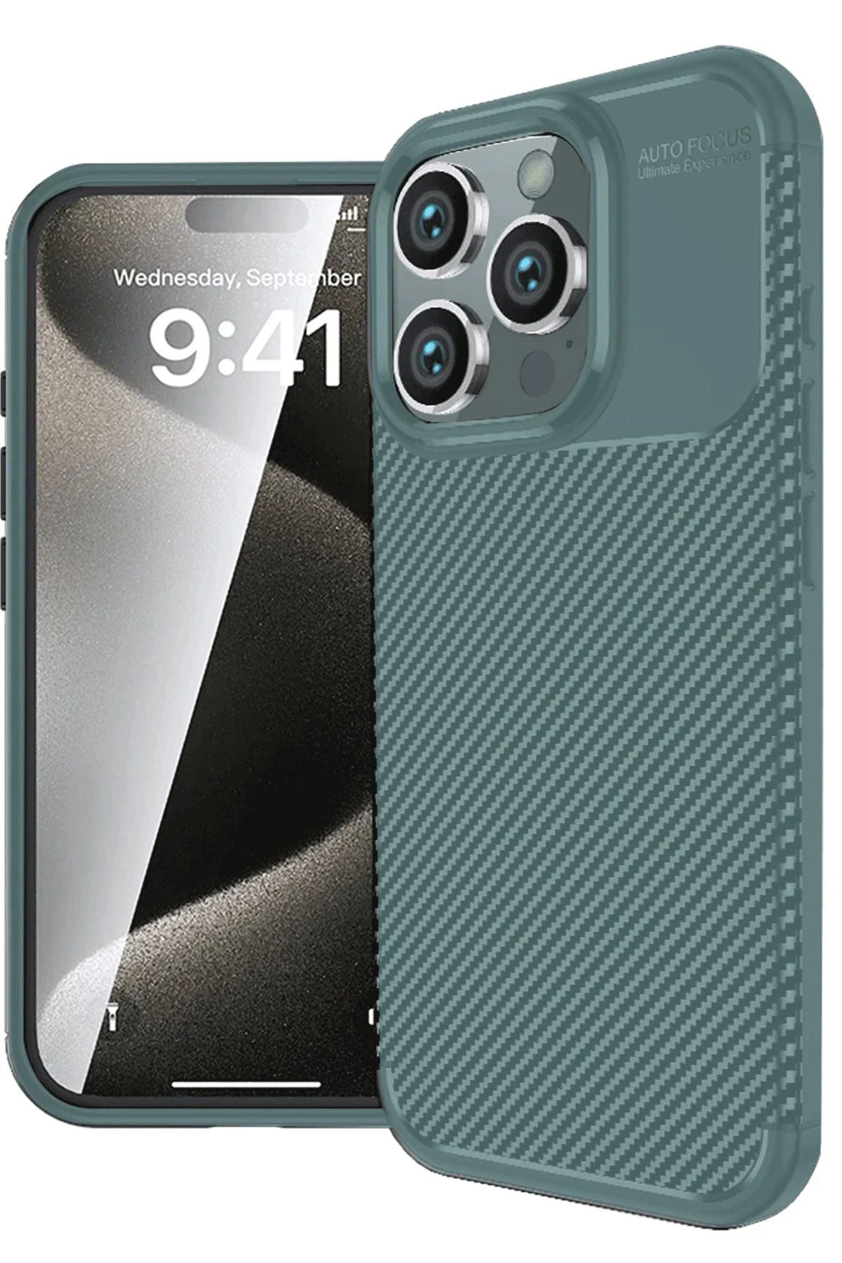 NewFace iPhone 16 Pro Kılıf Auto Focus Karbon Kapak - Koyu Yeşil BSTMY
