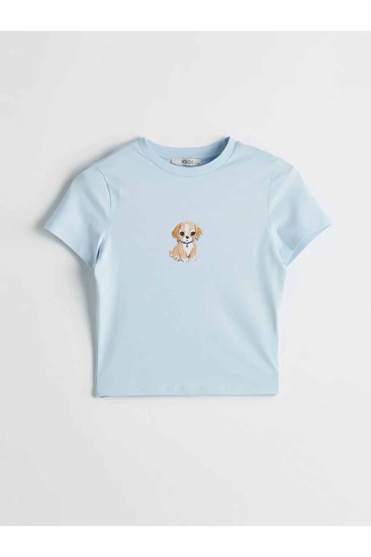 LC Waikiki XSIDE Mavi Bisiklet Yaka Köpek Baskılı Kadın Crop
