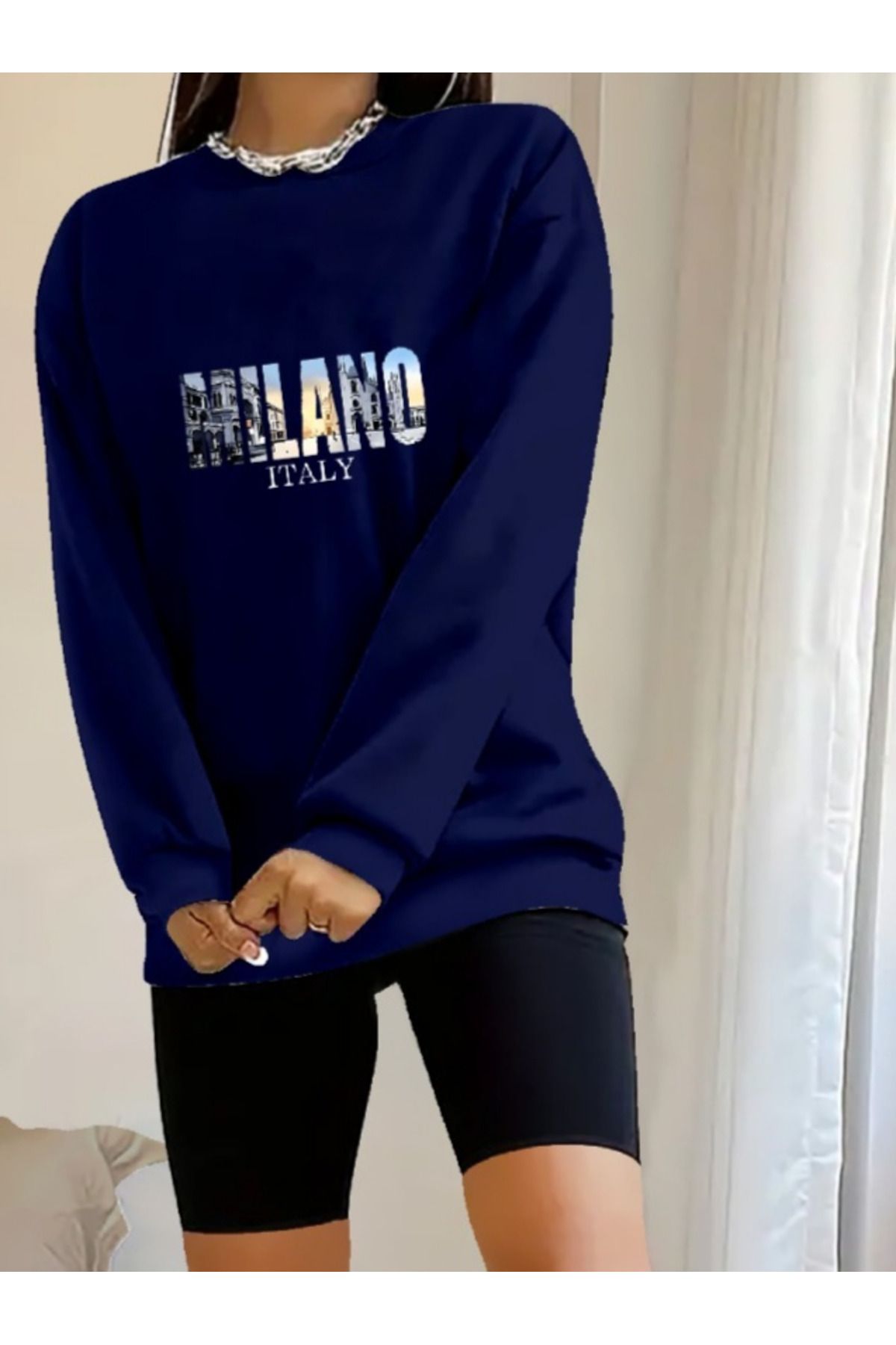 ARUZ MODA Kadın Uzun Kollu Bisiklet Yaka Desenli Viskon Iki Iplik Bluz