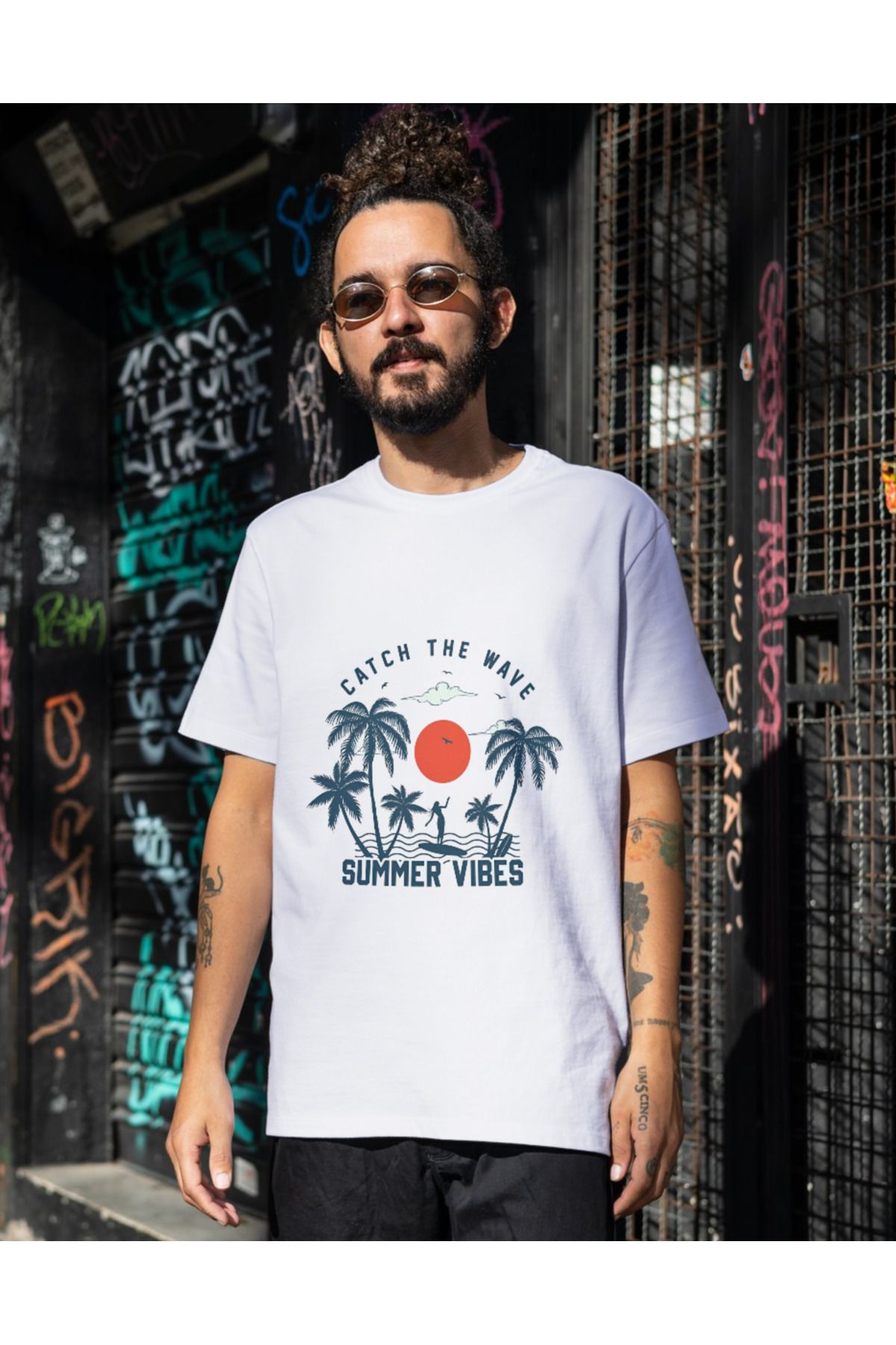 meday Clothing Summer Serisi Unisex Beyaz Baskılı Organik Pamuk Oversize Kesim T-shirt